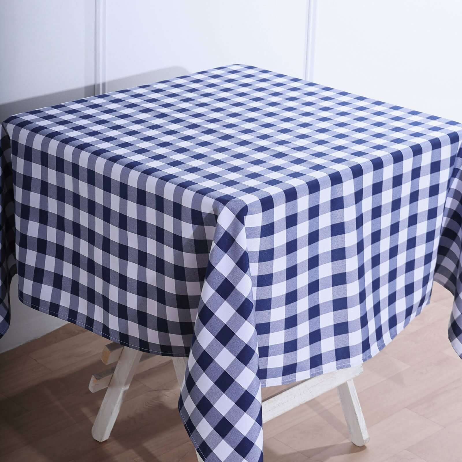 Polyester 54x54 Square Tablecloth White/Navy Blue - Checkered Buffalo Plaid Design for Casual Table Settings