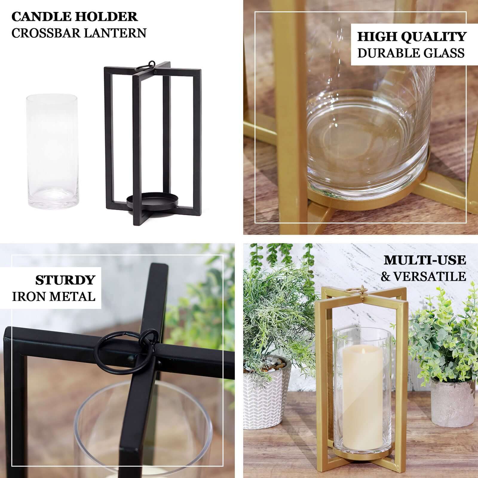 Lantern Candle Holder Gold Metal Geometric Cross Bar Design - Suitable for Modern Home and Event Centerpieces 11