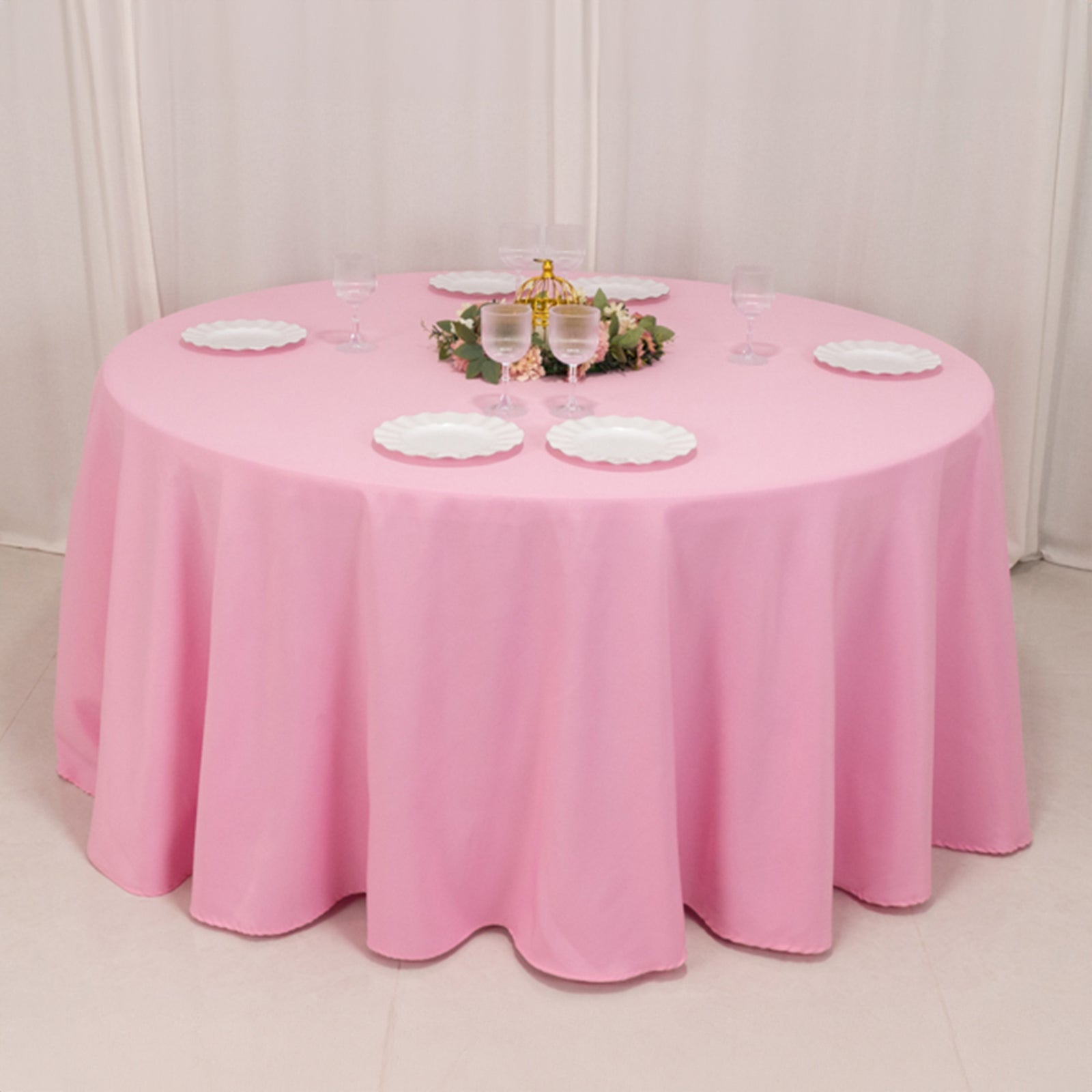 Premium Polyester 120 Round Tablecloth Pink - Seamless 220GSM Wrinkle-Resistant Table Cover