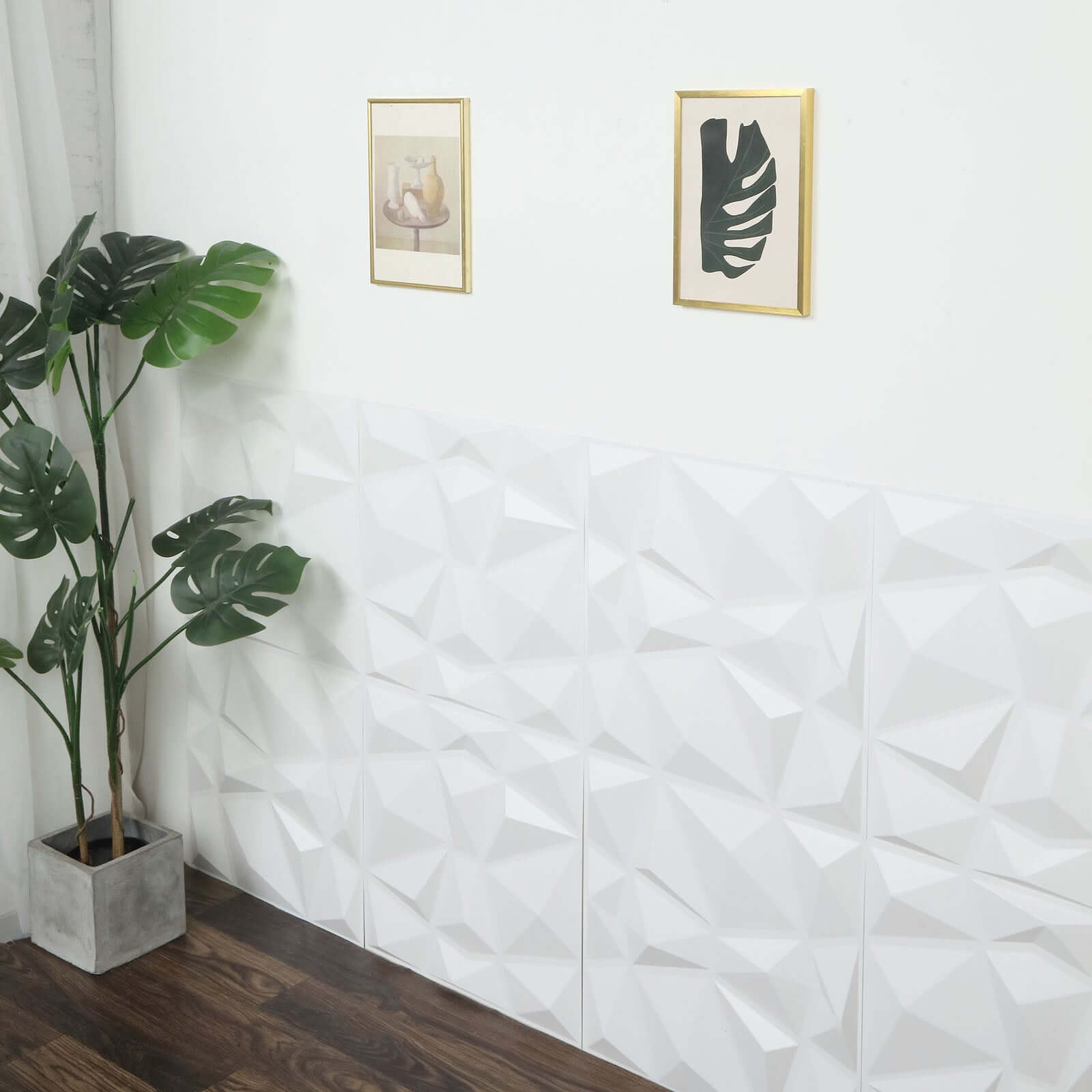 12 Pack 20x20 Matte White 3D Texture PVC Diamond Design Wall Tiles, Stick On Waterproof Wall Panels