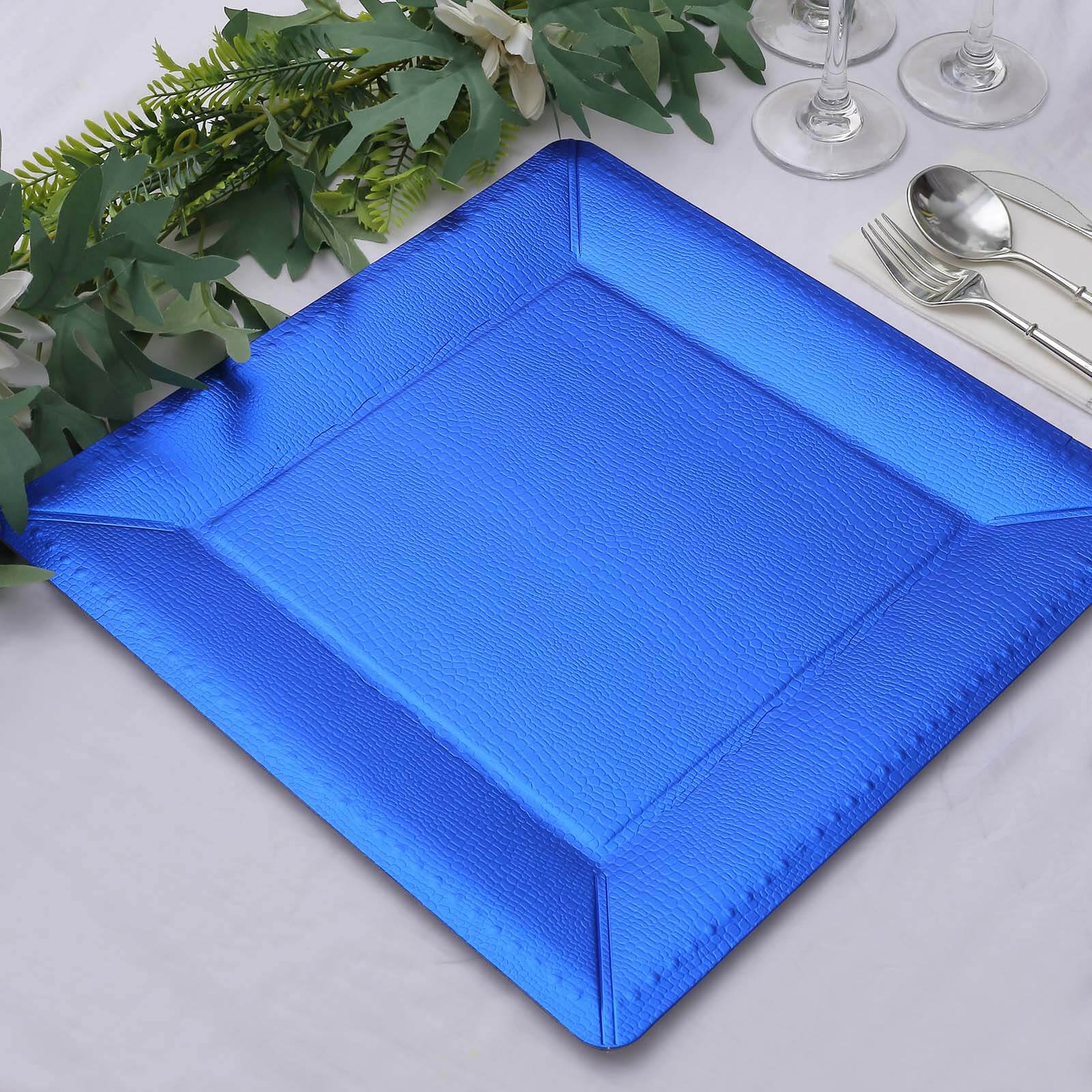 10-Pack Disposable Square Charger Plates in Royal Blue with Leather Like Texture - 1100GSM Durable Paper Chargers 13