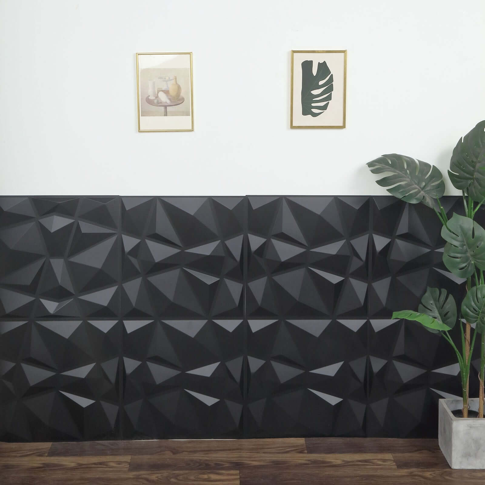 12 Pack 20x20 Matte Black 3D Texture PVC Diamond Design Wall Tiles, Stick On Waterproof Wall Panels