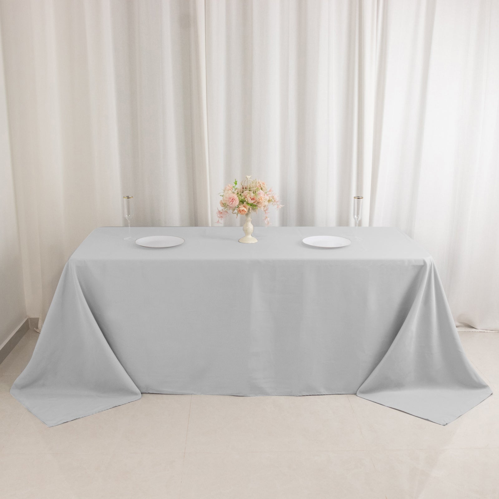 Premium Polyester 90x132 Rectangle Tablecloth Silver - Seamless 220GSM Stain-Resistant Table Cover