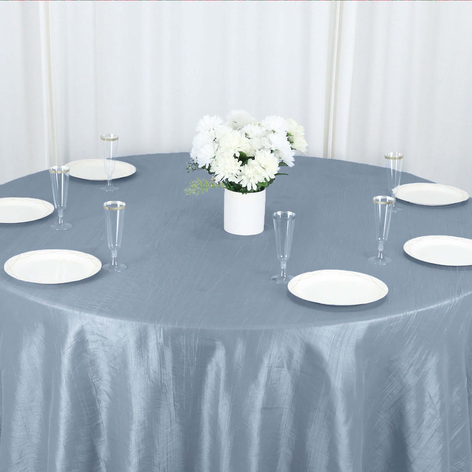 Taffeta 132 Round Tablecloth Dusty Blue - Seamless Accordion Crinkle Table Cover