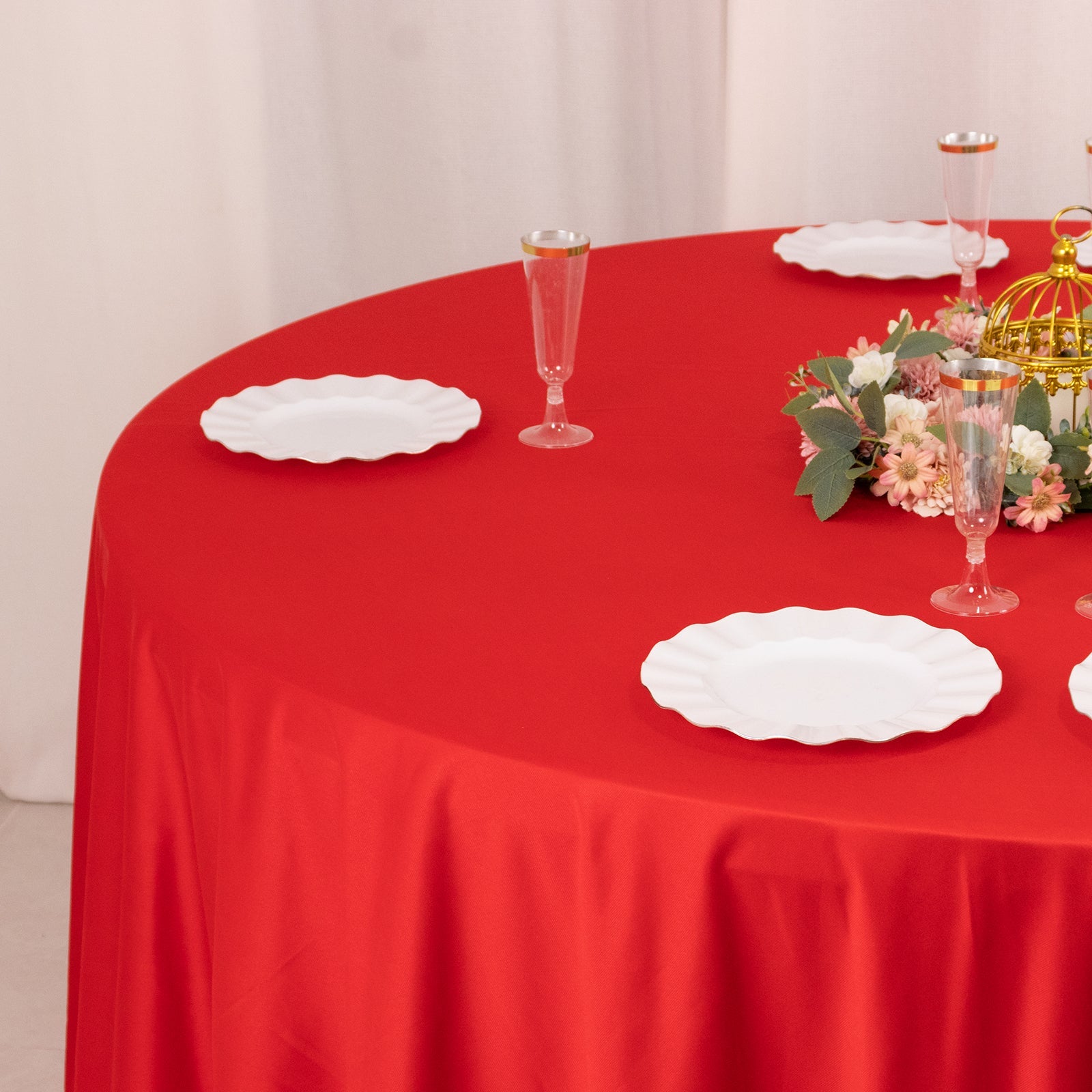 Premium Scuba Round 108 Tablecloth Red - Wrinkle Free & Stain Resistant Table Cover