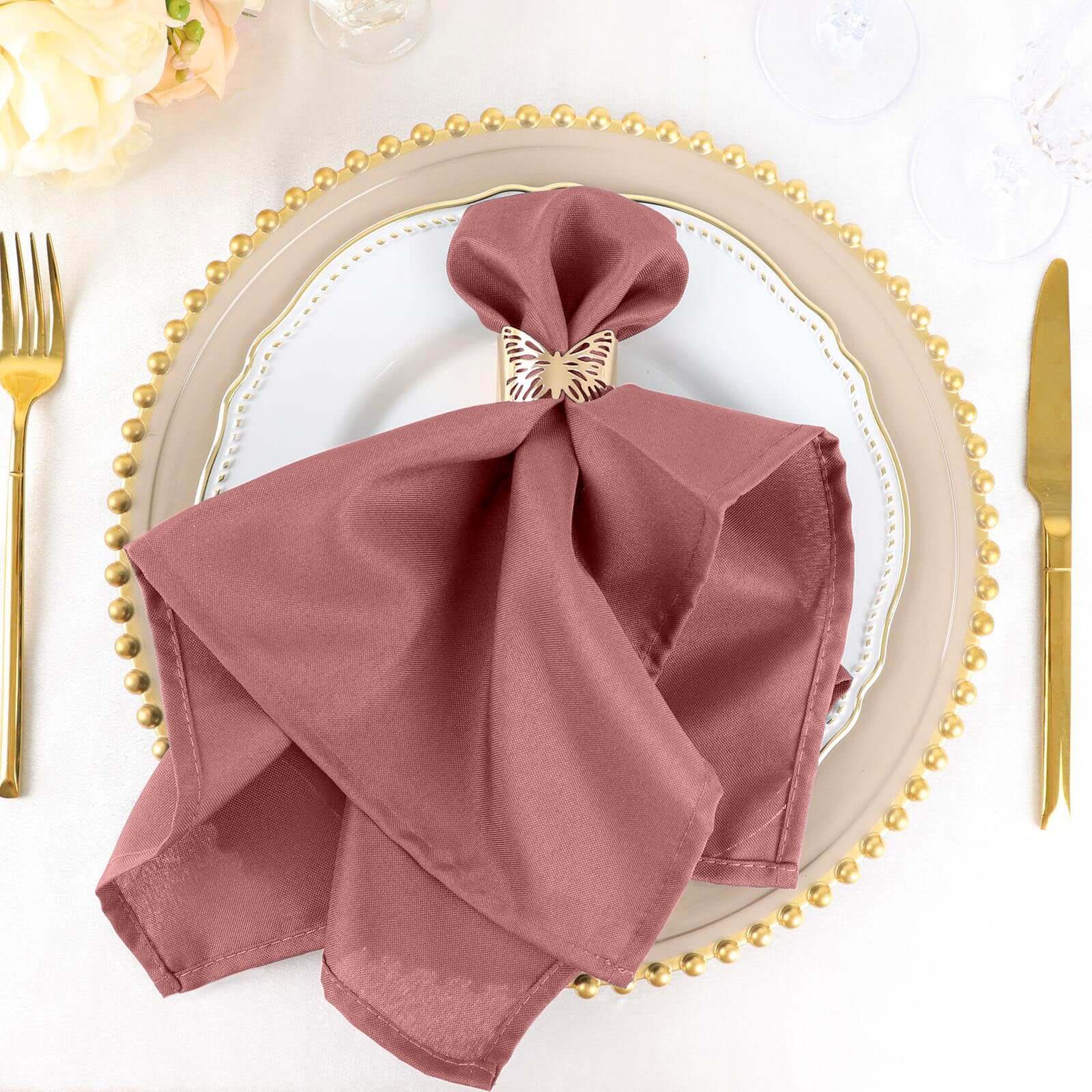 5 Pack Cinnamon Rose Cloth Napkins with Hemmed Edges, Reusable Polyester Dinner Linen Napkins - 20x20