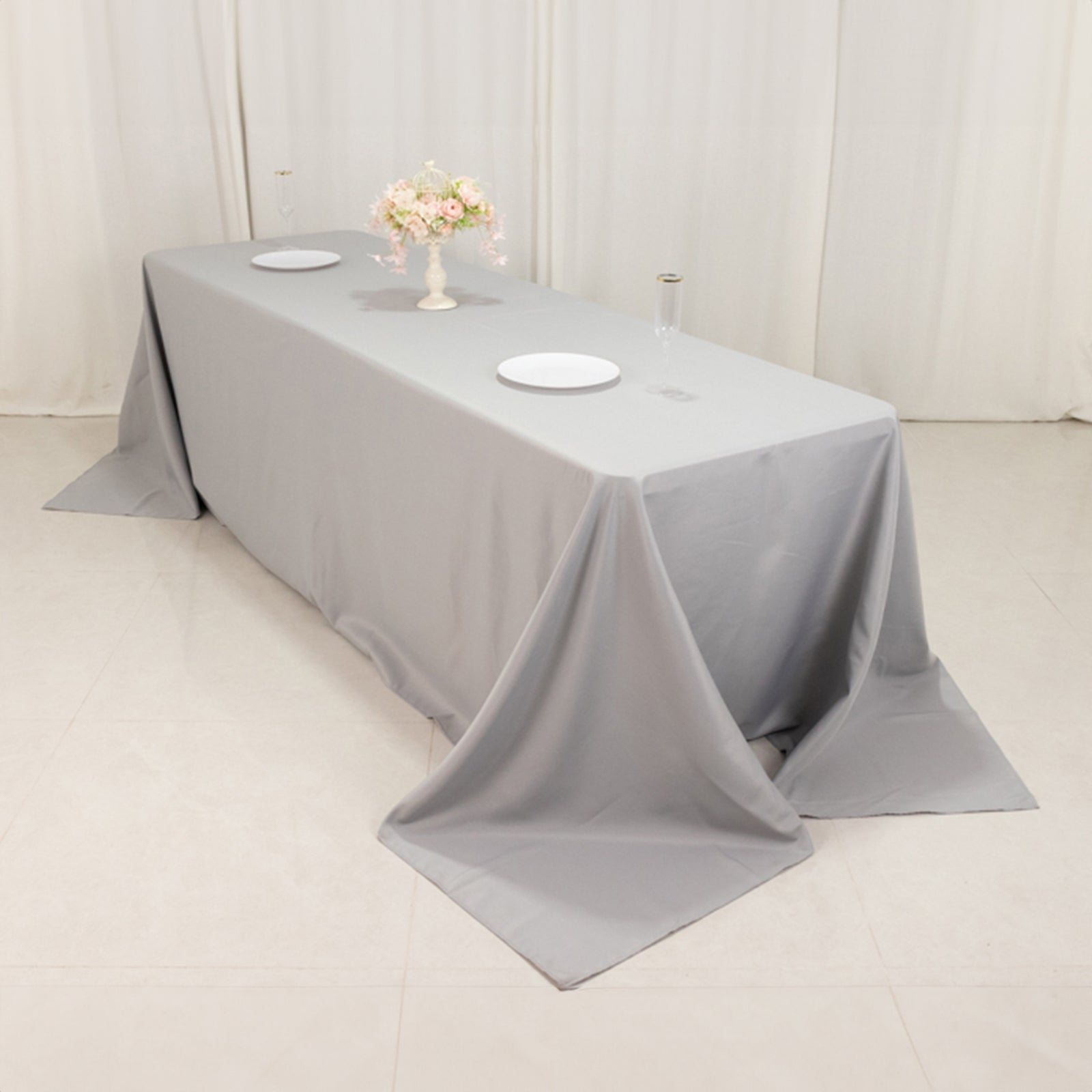 Premium Polyester 90x156 Rectangle Tablecloth Silver - Seamless 220GSM Stain-Resistant Table Cover