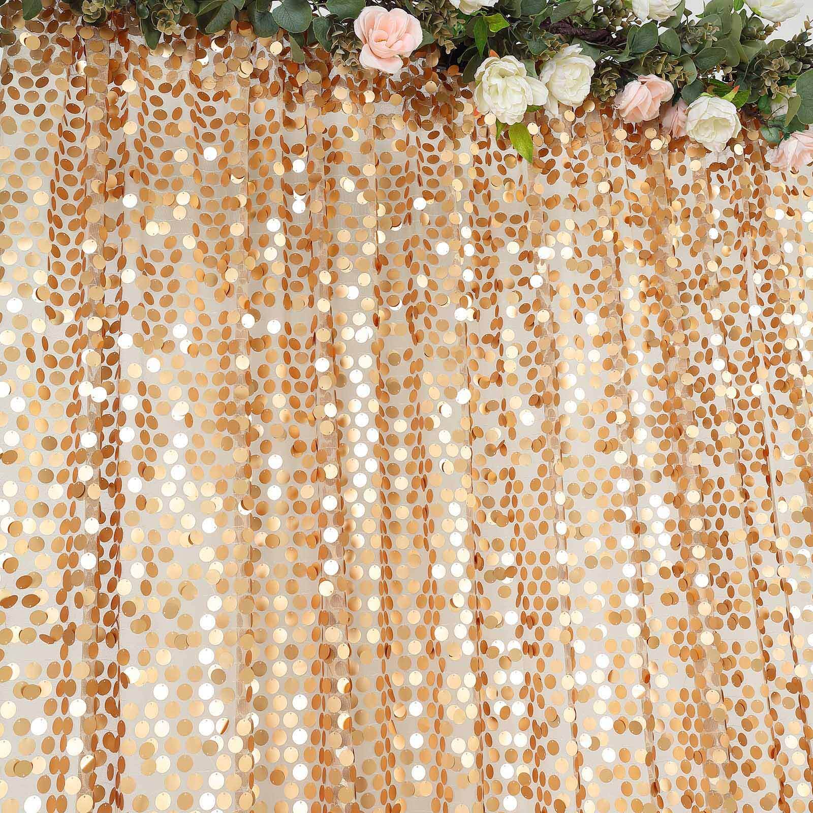 8ftx8ft Matte Champagne Big Payette Sequin Event Curtain Drapes, Backdrop Event Panel