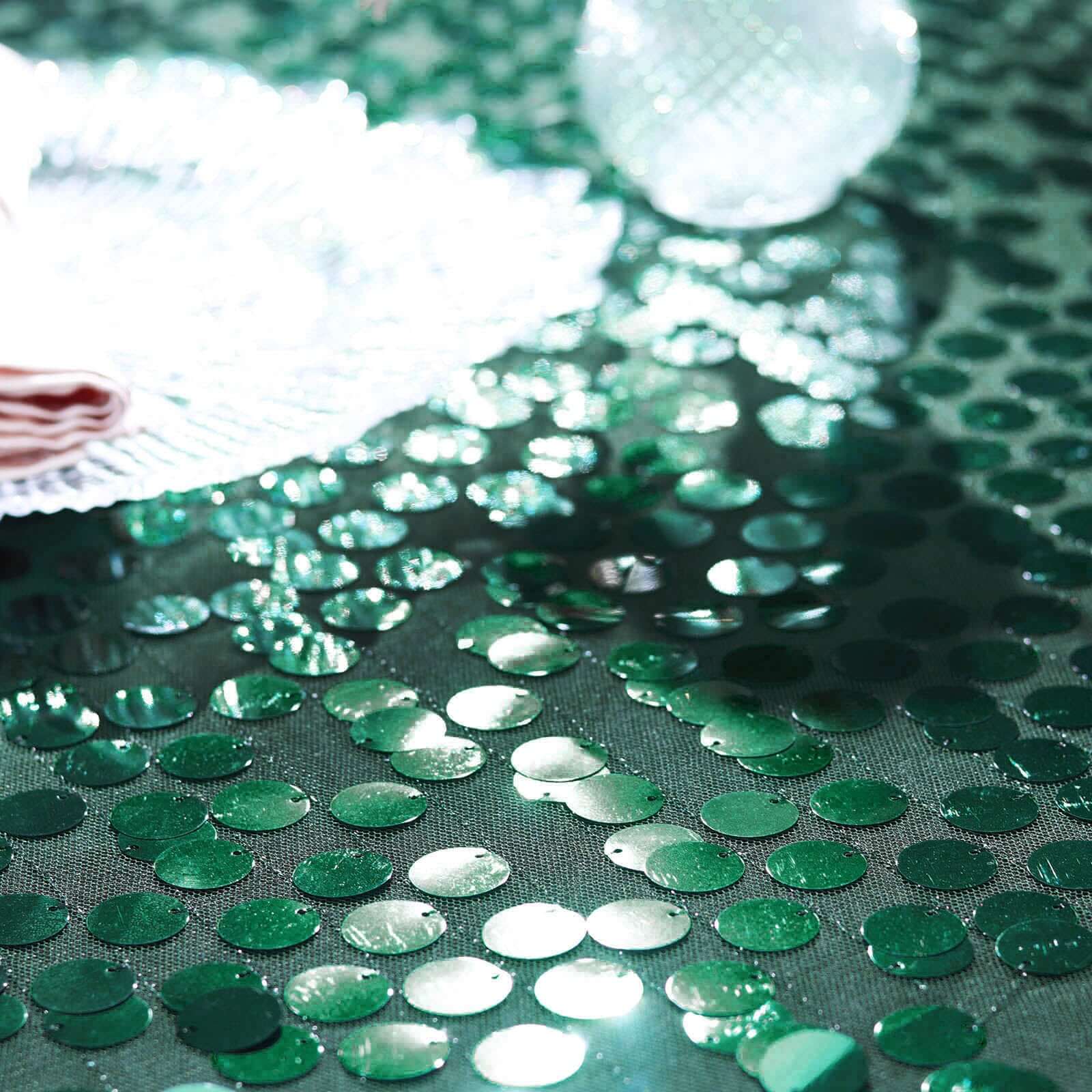 54x4 Yards Hunter Emerald Green Big Payette Sequin Fabric Roll, Mesh Sequin DIY Craft Fabric Bolt