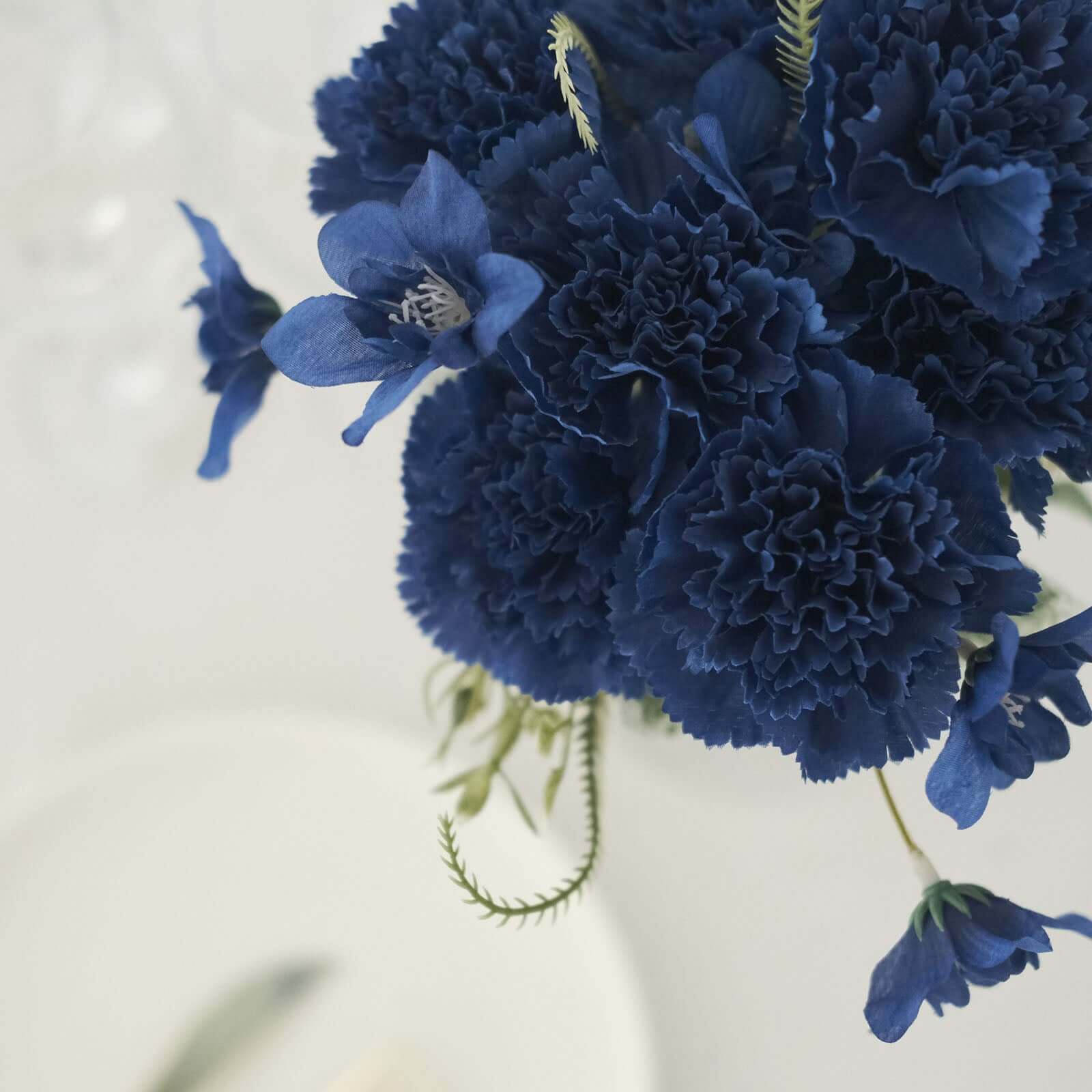 3 Pack 14 Navy Blue Artificial Silk Carnation Flower Arrangements, Faux Floral Bouquets Bushes