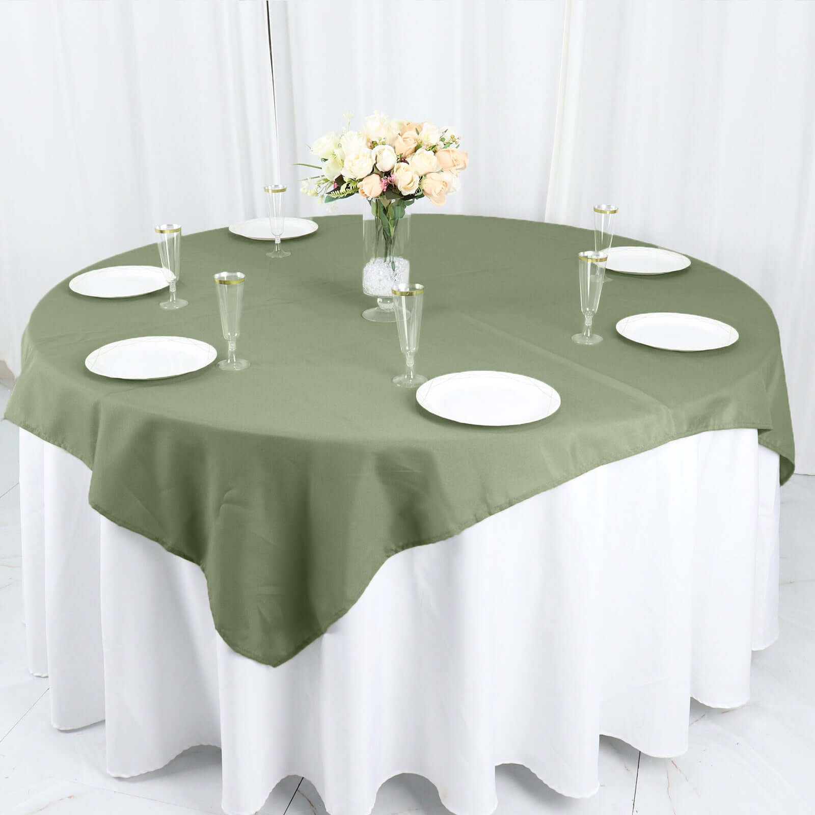 Polyester 54x54 Table Overlay Square Tablecloth Dusty Sage Green - Wrinkle-Resistant & Durable Table Cover