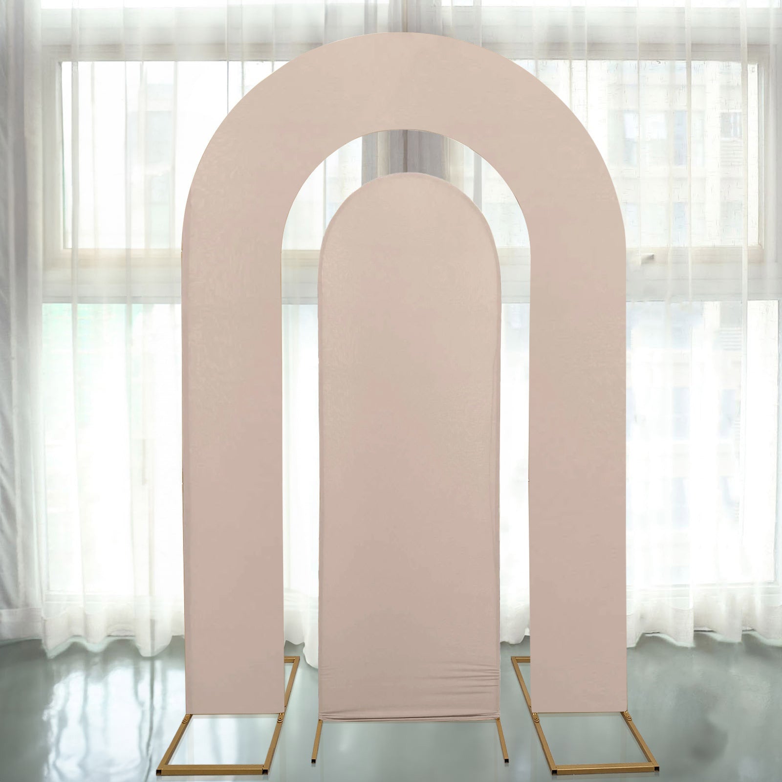 Set of 2 Nude Spandex Fitted Wedding Arch Covers for Round Top and Double Arch Chiara Backdrop Stands - 6ft,8ft