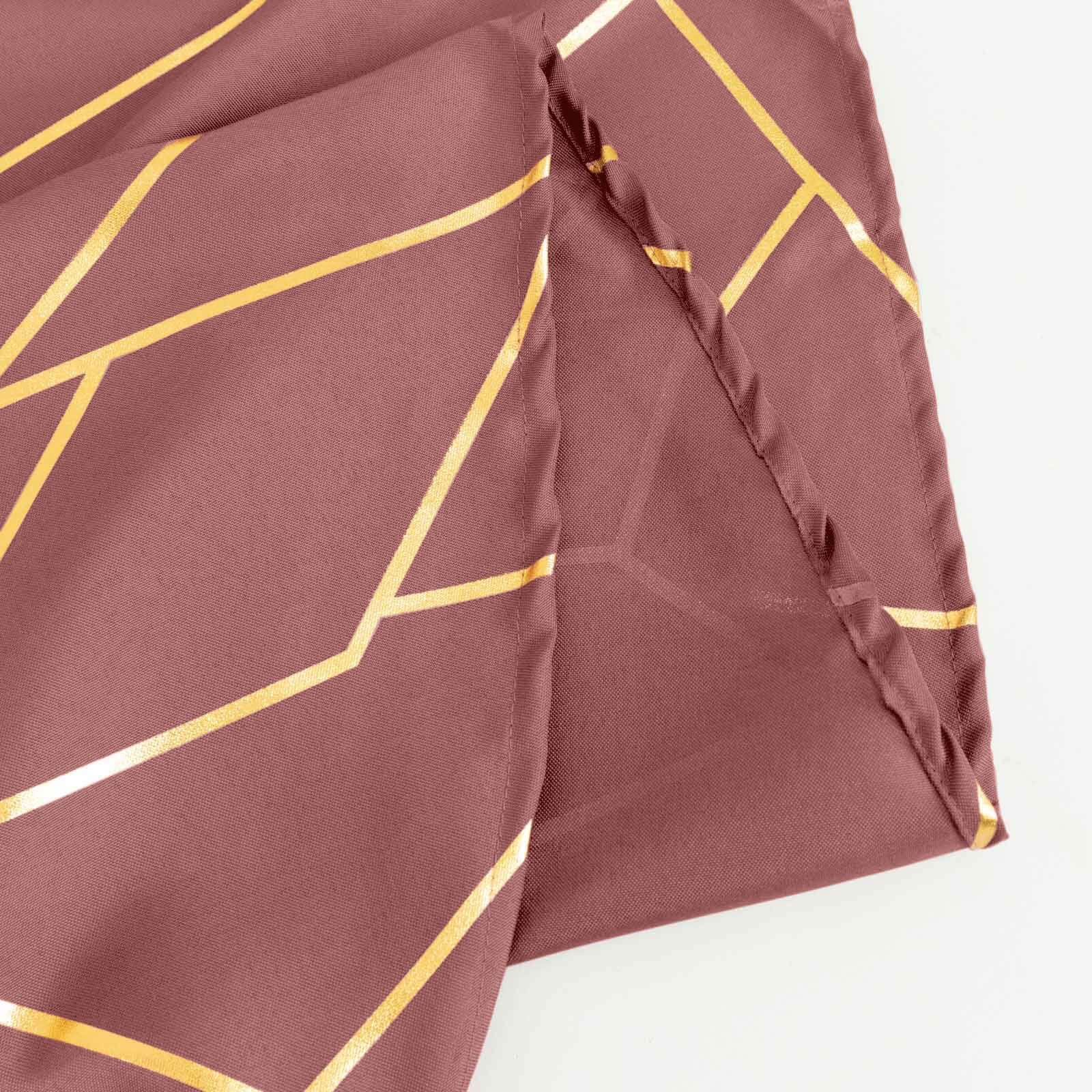 Polyester 60x132 Rectangle Tablecloth Cinnamon Rose with Gold Foil Geometric Pattern - Wrinkle-Resistant and Durable Table Cover for Weddings & Events