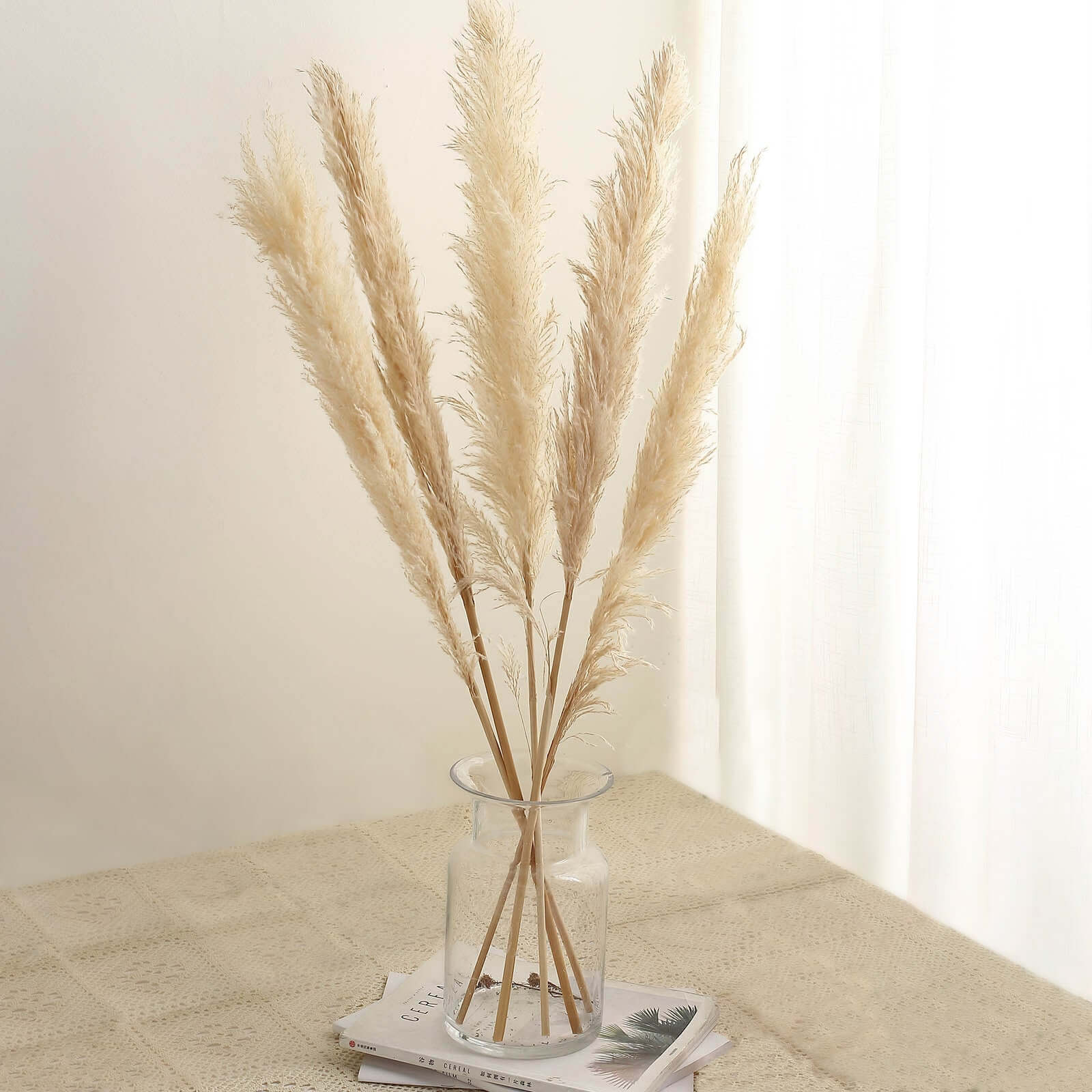 6 Stems Natural Dried Pampas Grass Decor Wheat Tint - Tall Plant Sprays for Boho Chic Vase Displays Backdrops & Event Styling 49