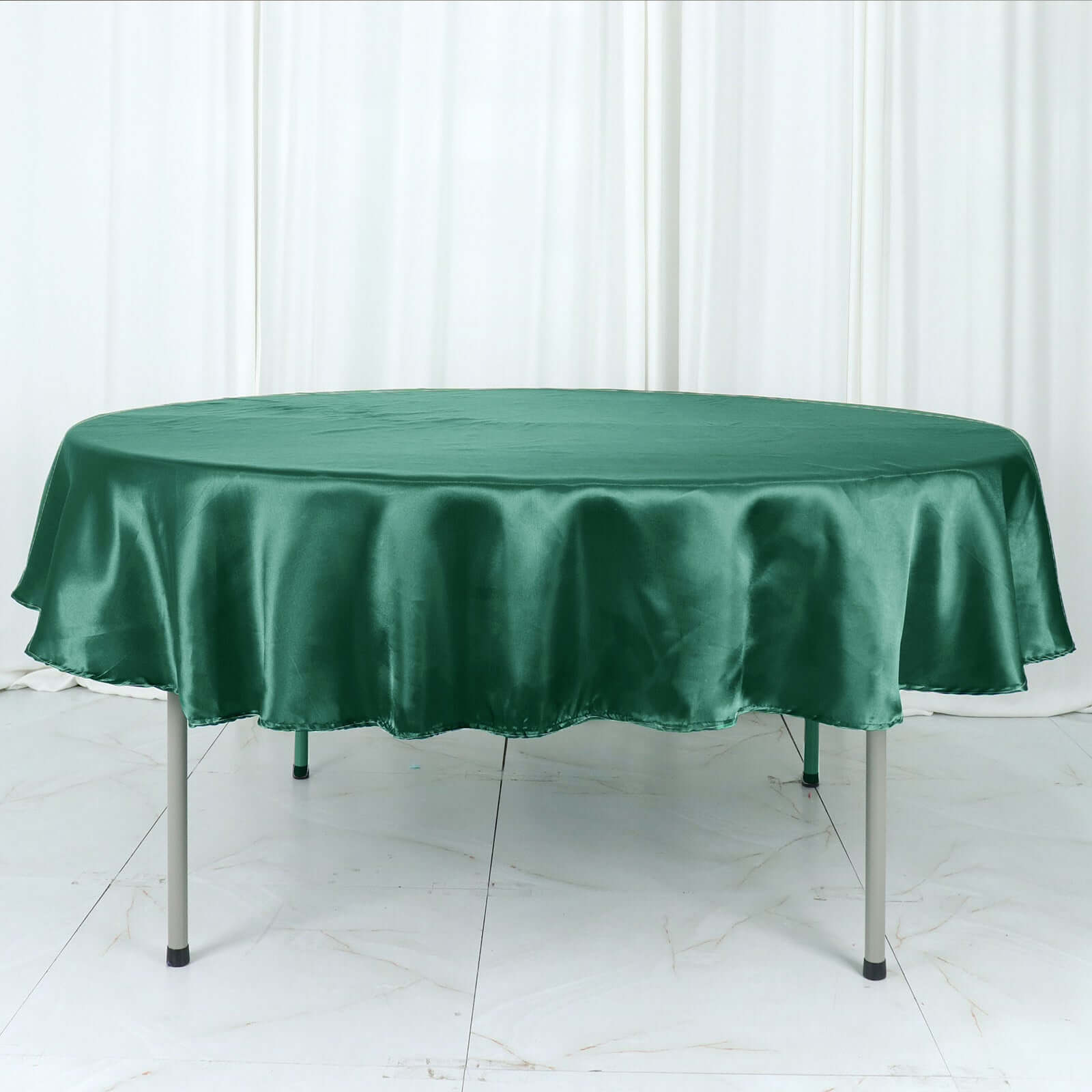 Satin 90 Round Tablecloth Hunter Emerald Green - Smooth and Lustrous Table Cover