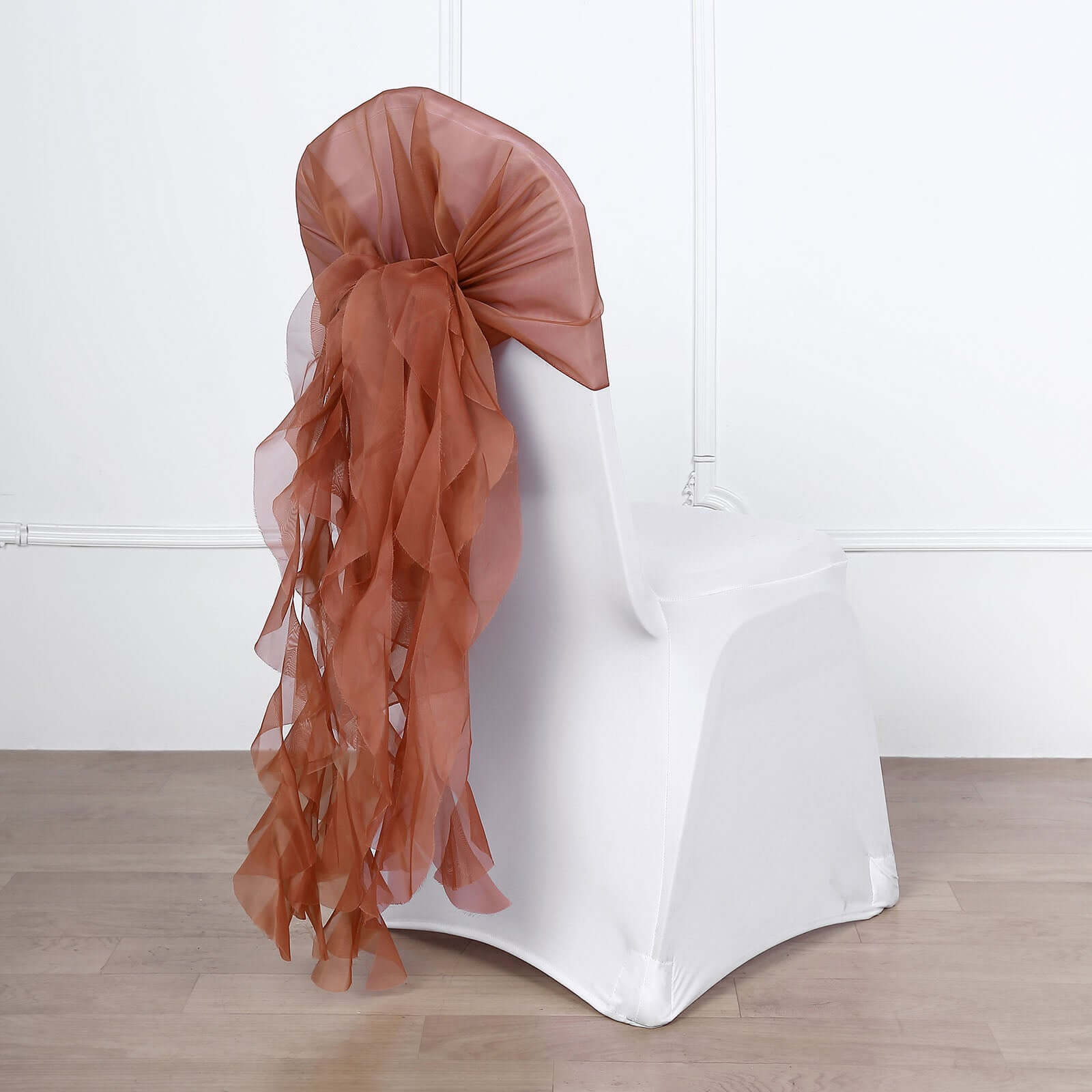 1 Set Chiffon Hoods Chair Sashes with Willow Ruffles Design Terracotta (Rust) - Stylish Chair Bow Decor