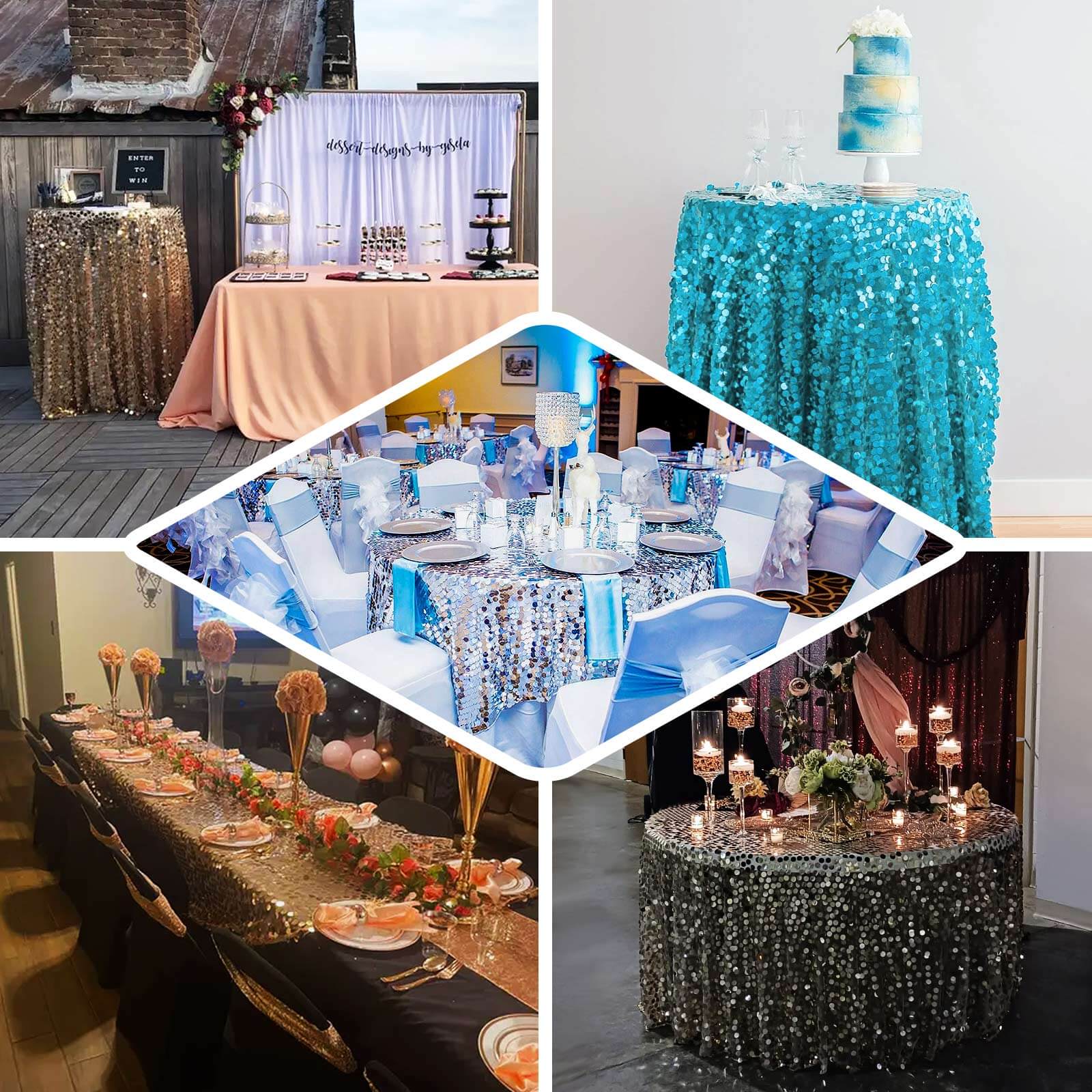 Sequin 120 Round Tablecloth Matte Champagne - Seamless Big Payette Table Cover