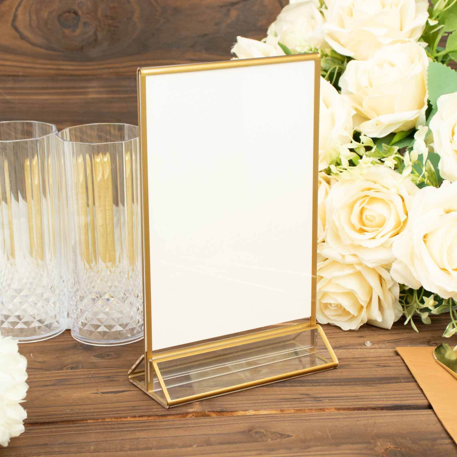 6-Pack Gold Frame Acrylic Table Sign Holders Double-Sided Display for Numbers and Menus - Perfect for Weddings 5x9