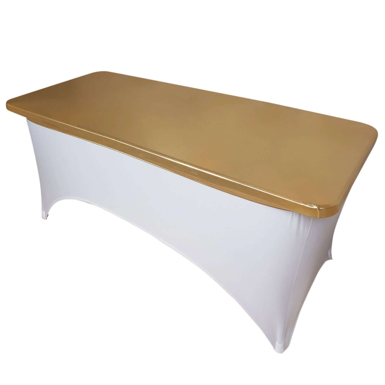 Stretch Spandex 72x30 Rectangle Table Top Cover Metallic Gold - Easy to Install Glamorous Fitted Table Topper Cap for Luxe Events