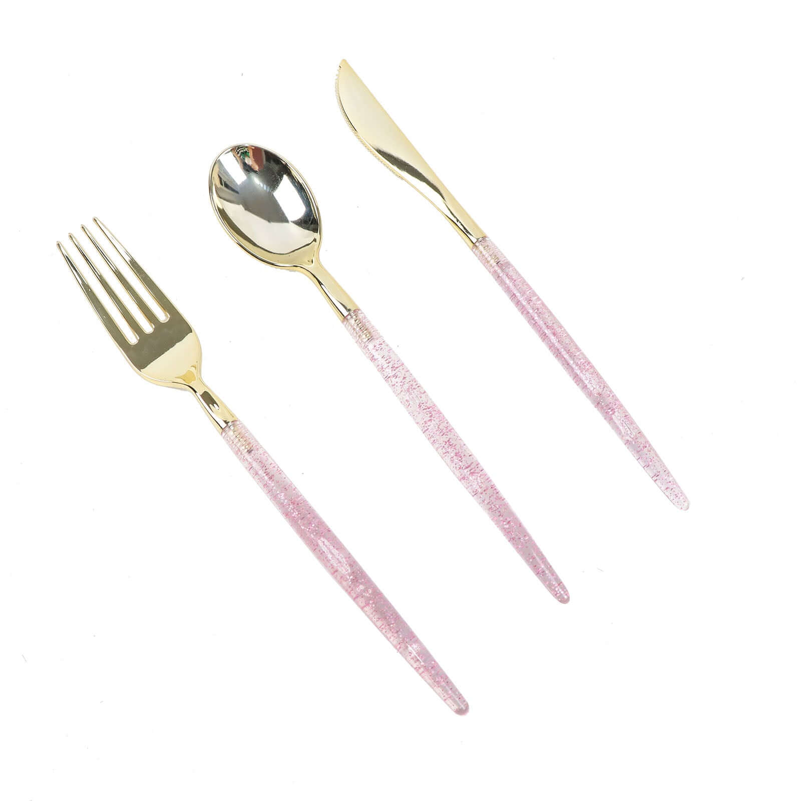 24-Pack Plastic Cutlery Set Metallic Gold with Rose Gold Glitter - Stylish Disposable Silverware-Pack 8