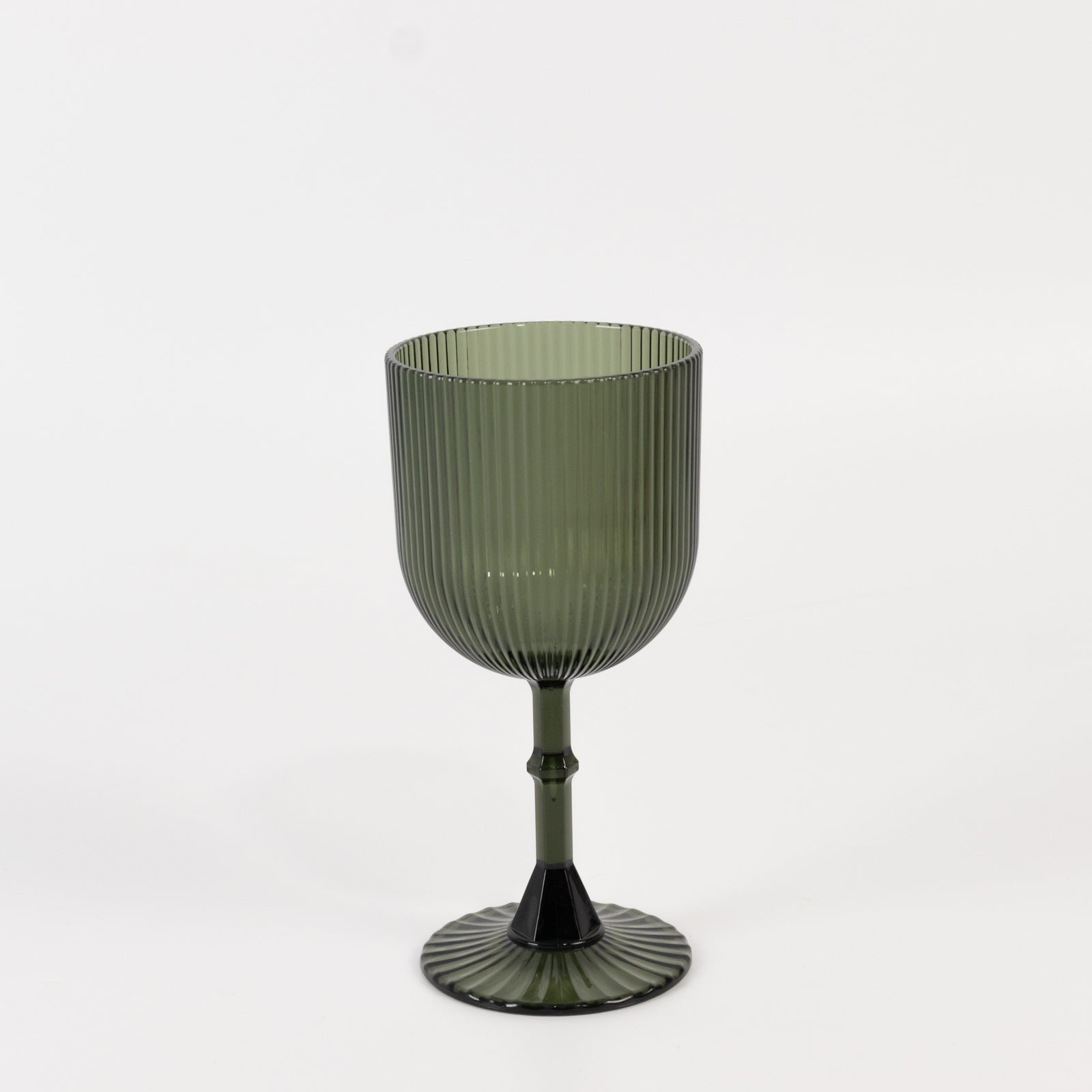 12-Pack Plastic Goblets Hunter Emerald Green Vintage Ribbed Pattern - Reusable Shatterproof Glassware 9oz