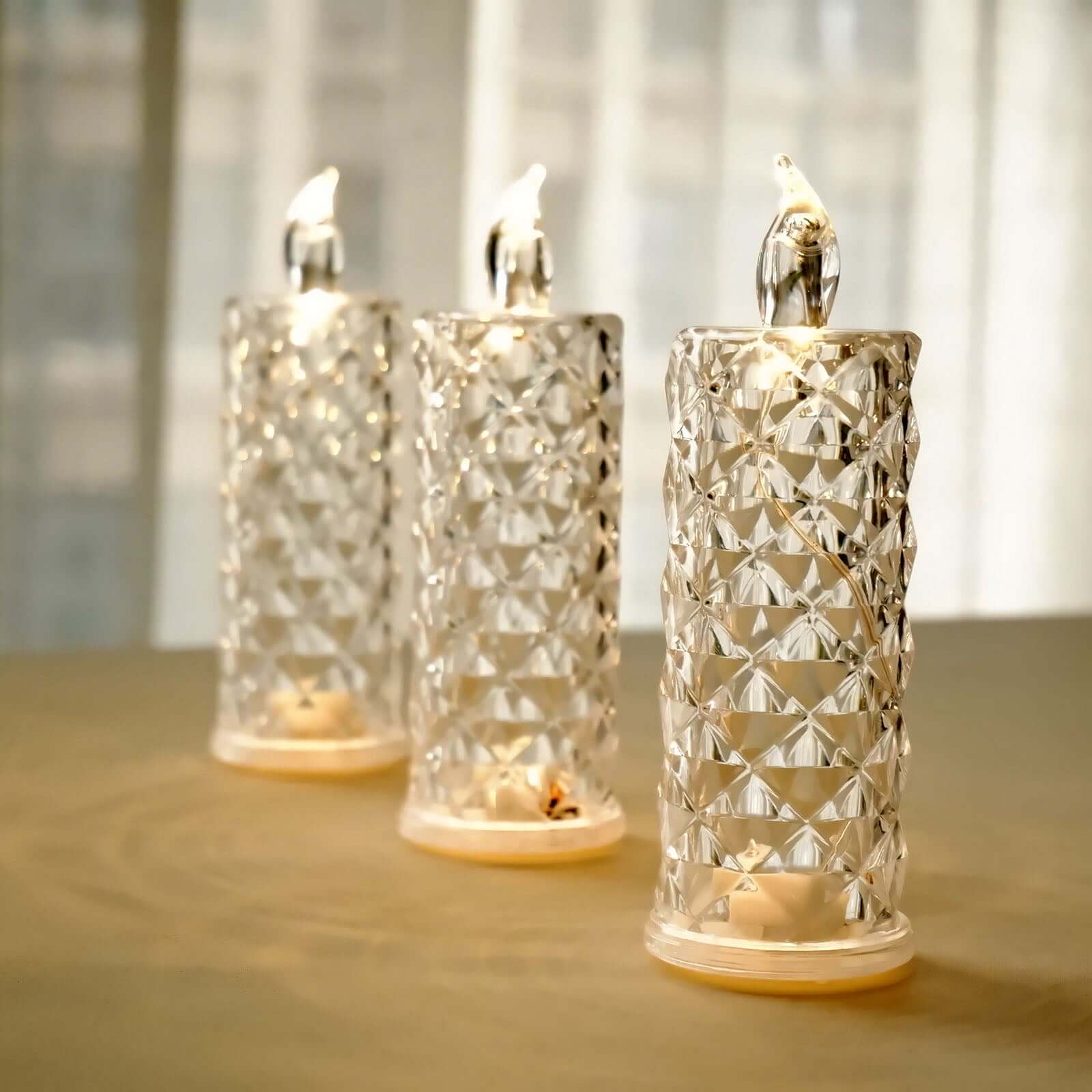 3-Pack LED Flameless Candle Lights Rose Halo Acrylic Diamond Pattern Warm White - Pillar Lamps 6