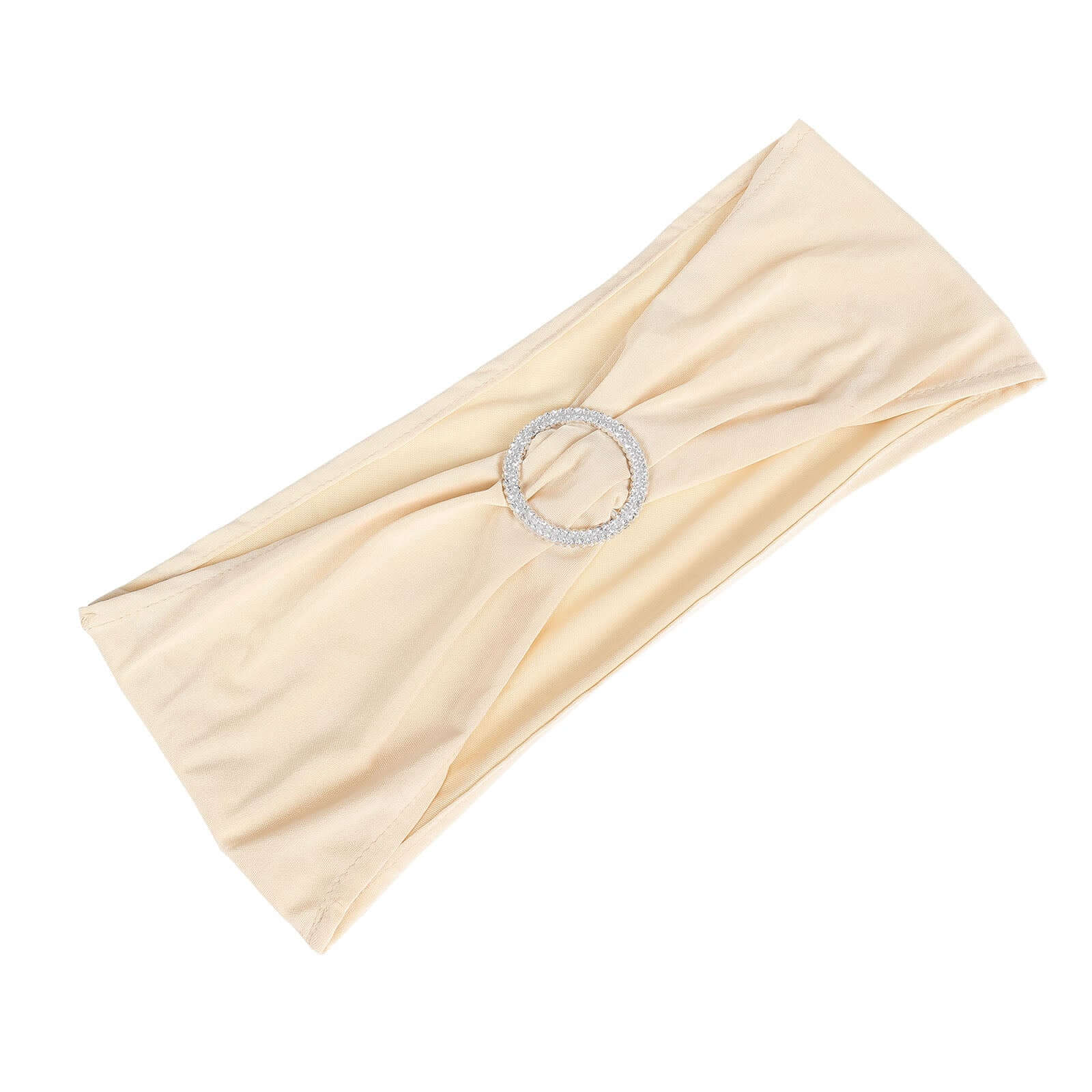 5 Pack Stretch Spandex Chair Sashes Beige - Reusable Chair Bands with Silver Diamond Ring Slide Buckle 5x14