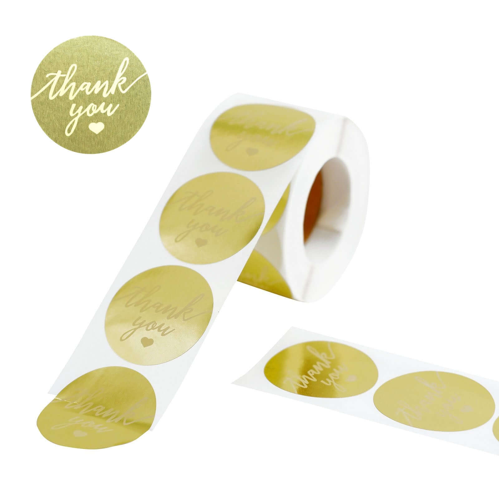 500Pcs 1.5 Thank You Gold With White Text Sticker Rolls, Labels and Seals For DIY Envelope - Round