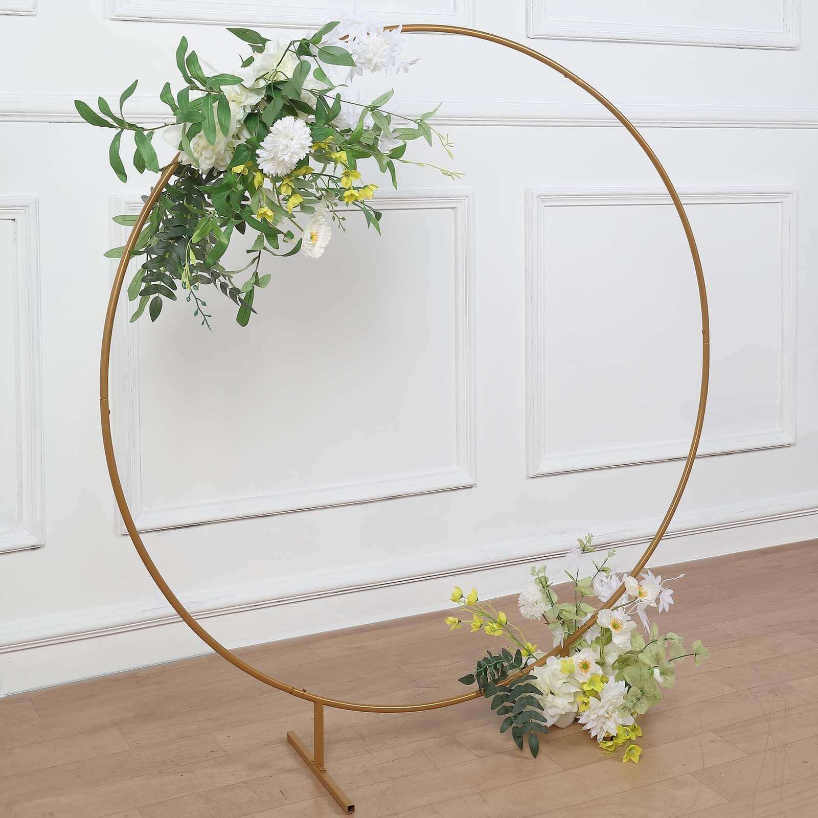 4ft Gold Metal Floral Hoop Frame Table Centerpiece, Round Arch Wedding Cake Display Stand