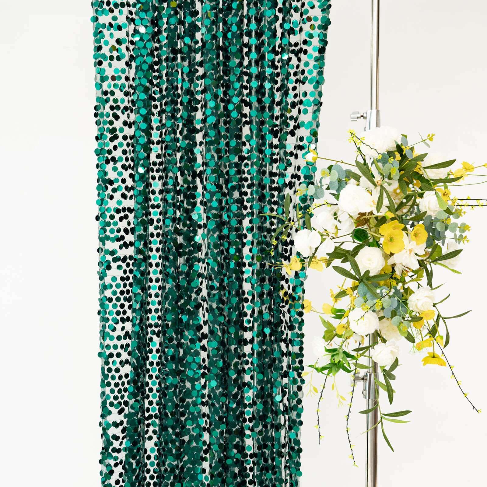 8ftx8ft Hunter Emerald Green Big Payette Sequin Event Curtain Drapes, Backdrop Event Panel