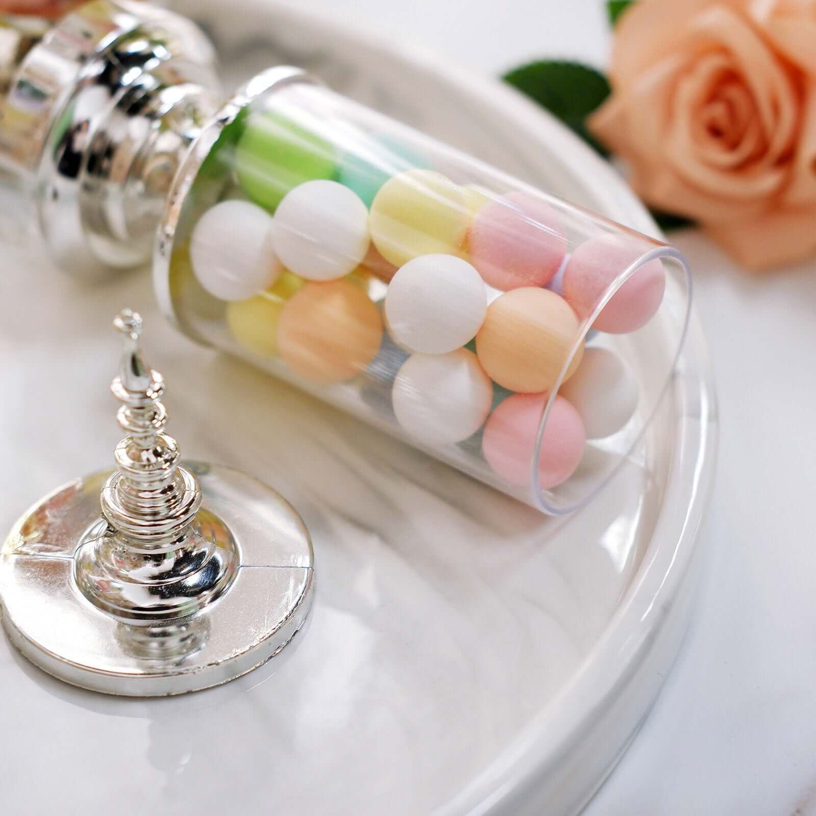 6-Pack Pillar Candy Jar Candy Container Clear/Silver - Decorative Apothecary Jars for Party Favors 7