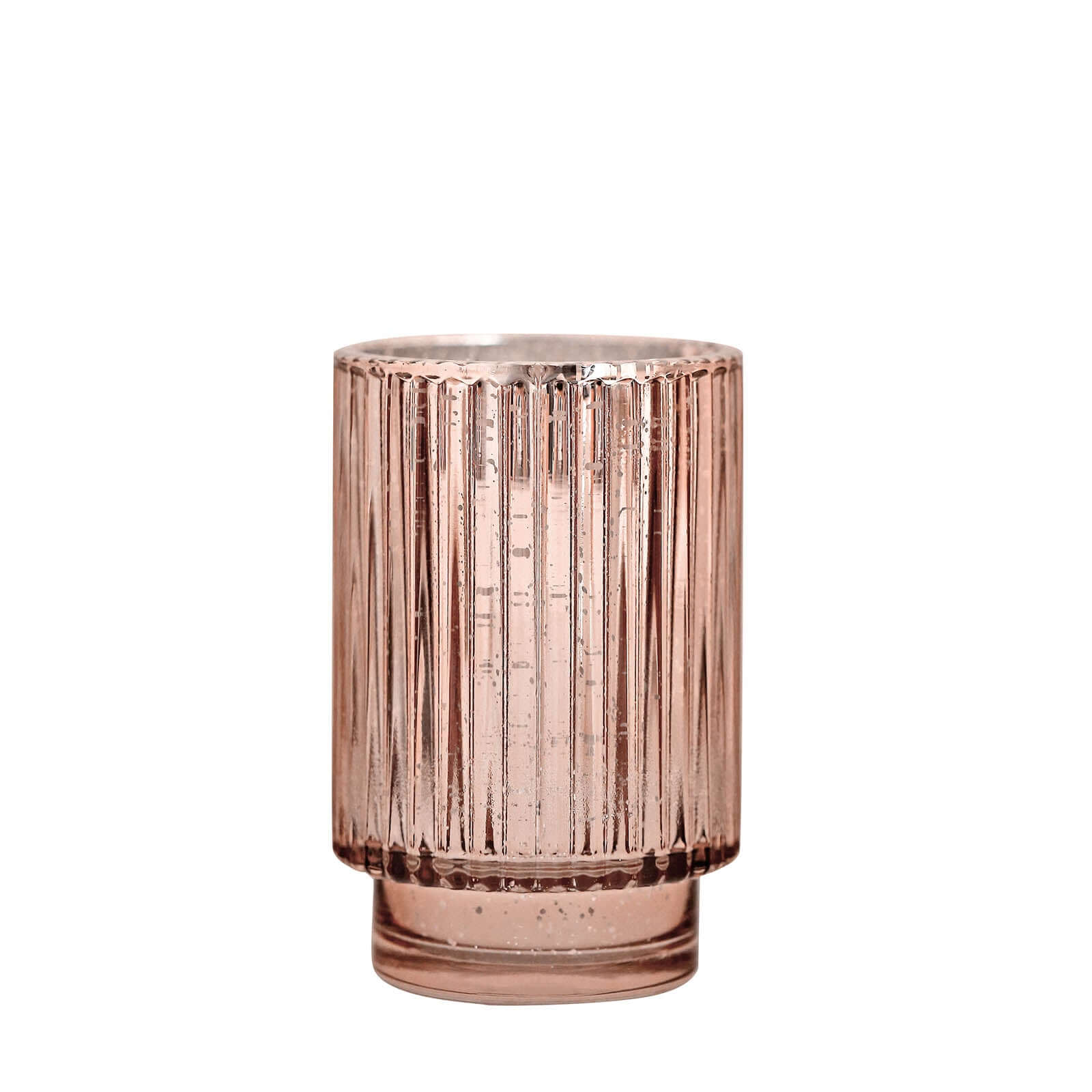 3-Pack Mercury Glass Hurricane Candle Holders Rose Gold Wavy Column Design - Votive Pillar Vase 5