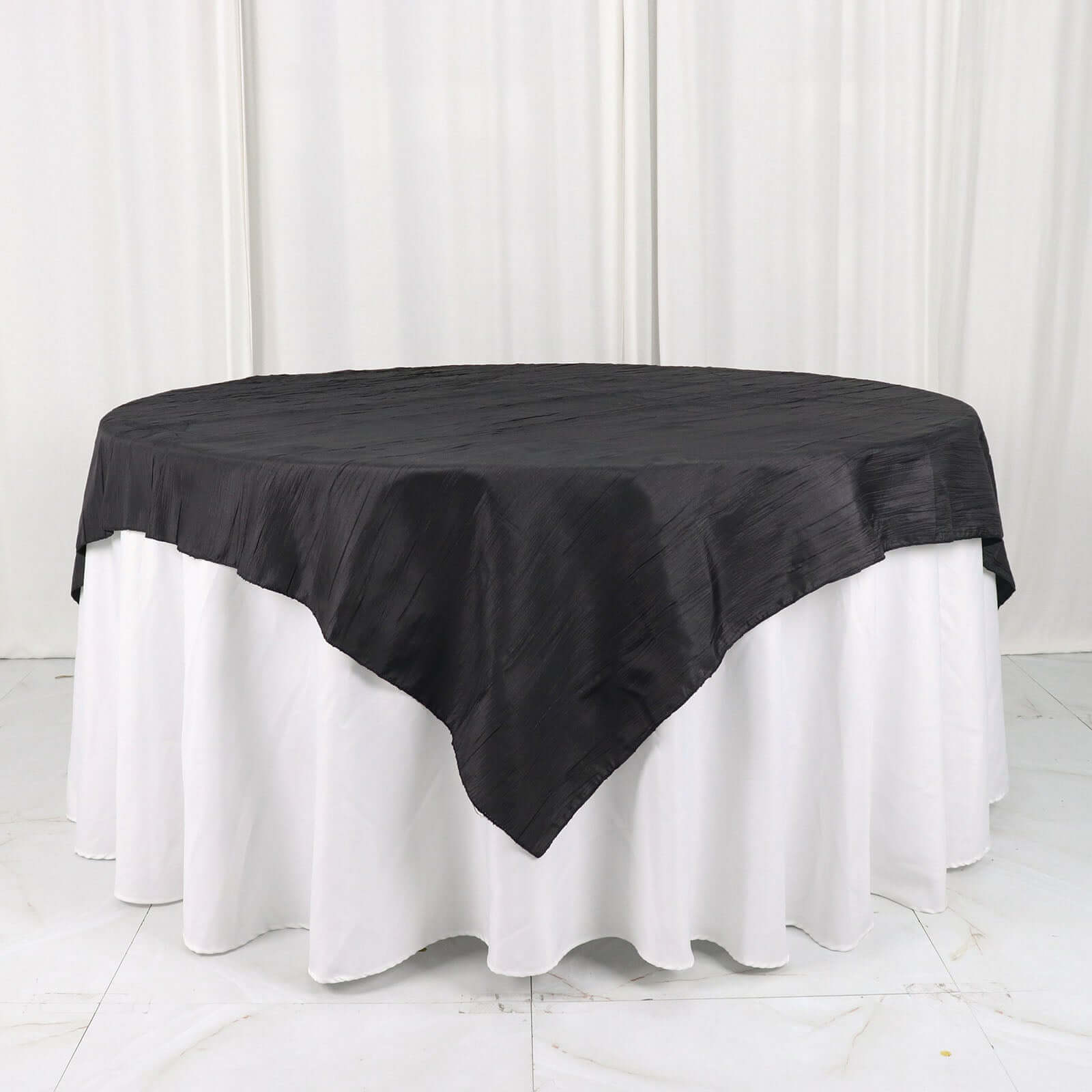 Taffeta 72x72 Table Overlay Square Tablecloth Black - Accordion Crinkle Table Cover