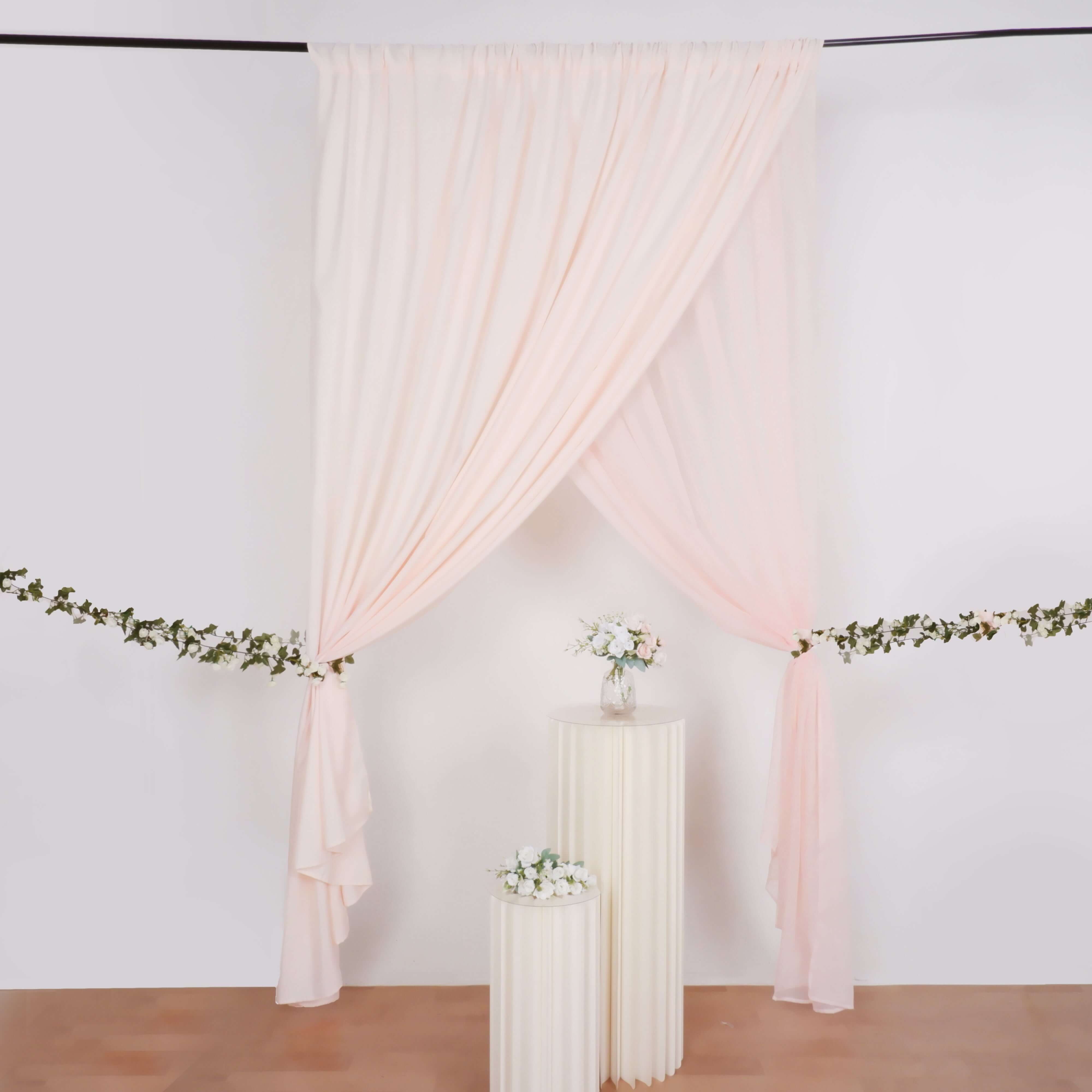 Blush Chiffon Polyester Event Curtain Drapes, Dual Layer Divider Backdrop Curtain Panels with Rod Pockets - 10ftx10ft