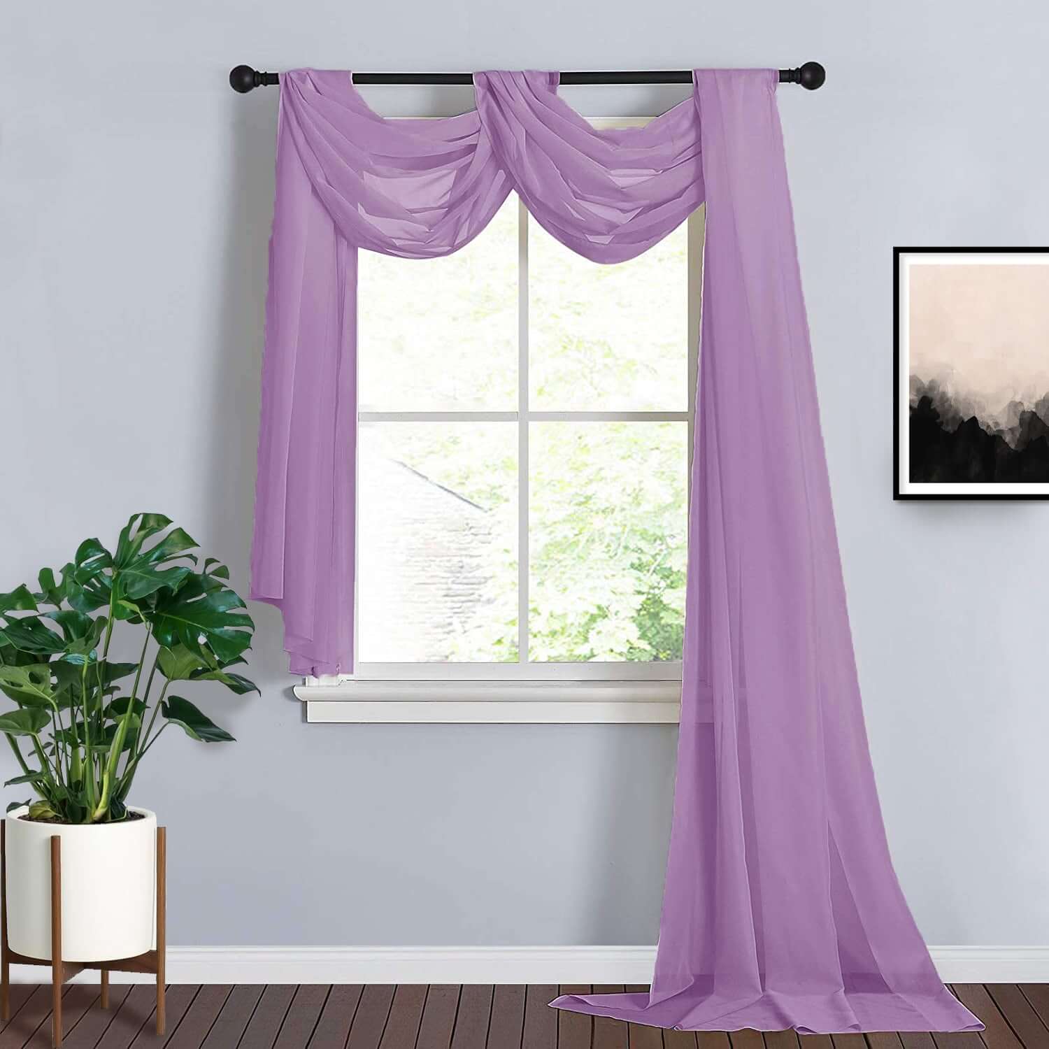 18ft Violet Amethyst Sheer Organza Wedding Arch Drapery Fabric, Window Scarf Valance