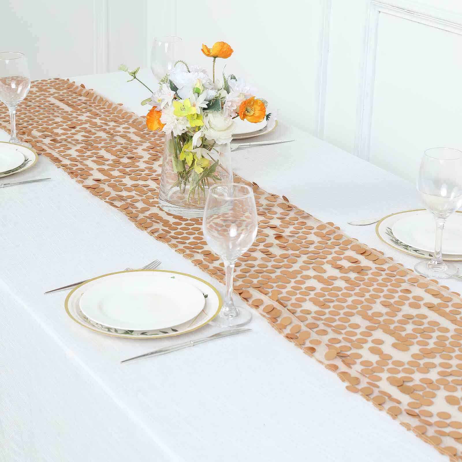 Big Payette Sequin 13x108 Table Runner Matte Champagne - Dazzling Design