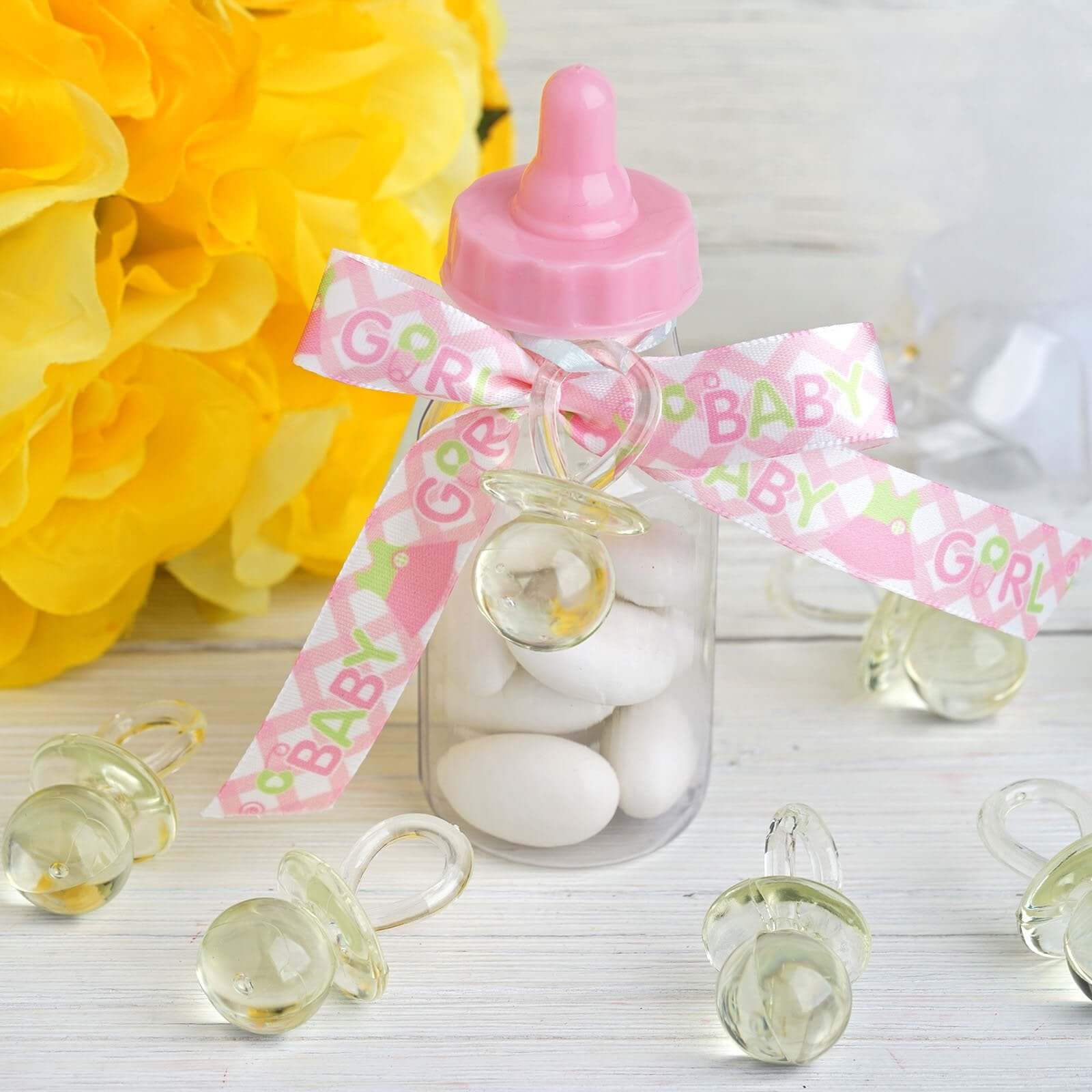 12 Pack Large Pink Decorative Baby Pacifiers, Baby Shower Favors