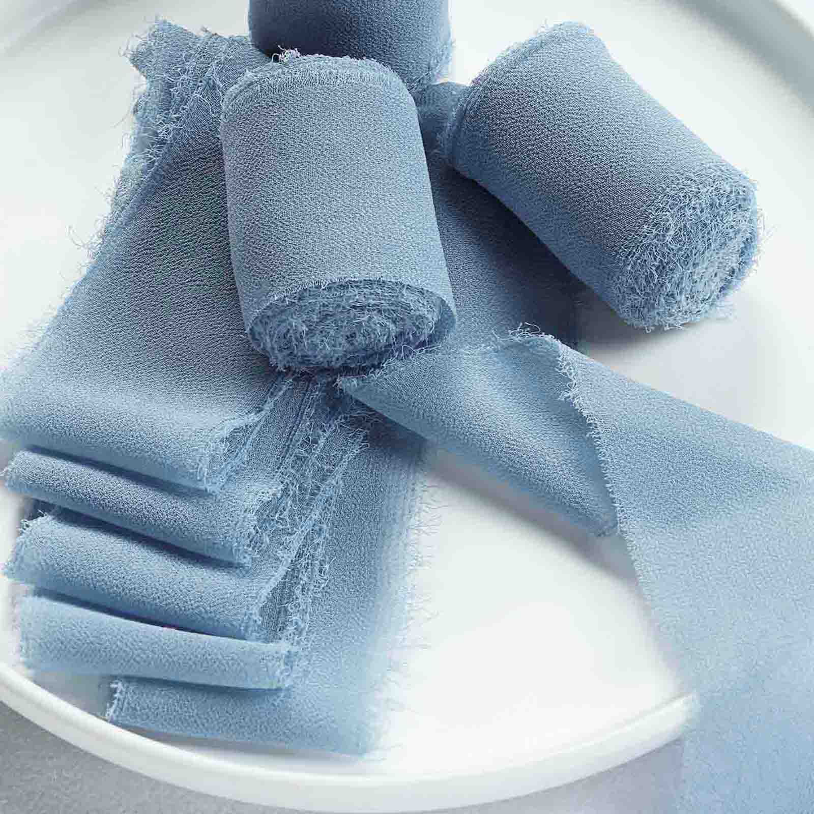 2 Pack 6yd Dusty Blue Silk-Like Chiffon Linen Ribbon Roll For Bouquets, Wedding Invitations Gift Wrapping