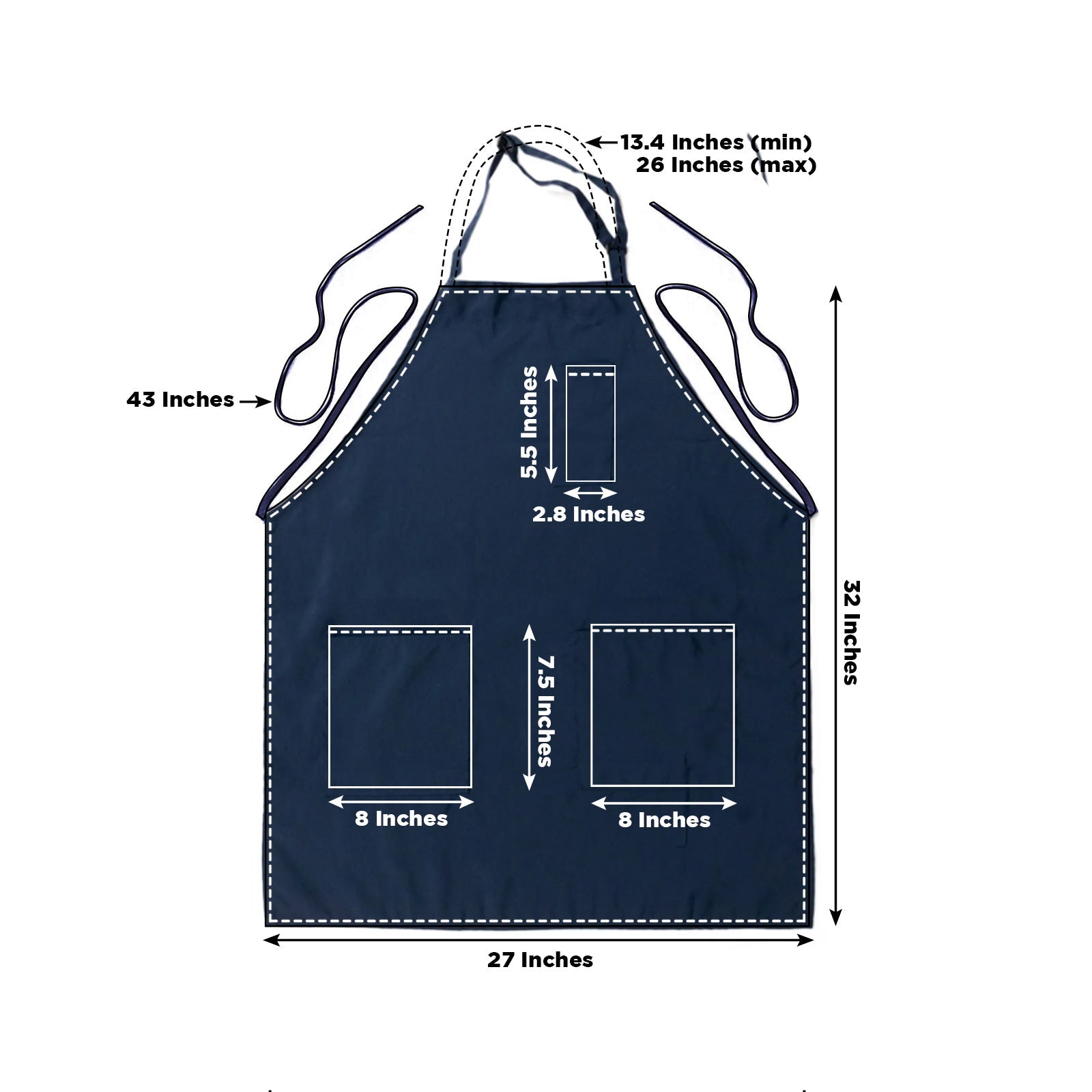 Navy Blue Premium Polyester Cooking Chef Apron with Adjustable Neck and Long Ties, Waterdrop Resistant 2 Pockets Unisex Kitchen Bib Apron