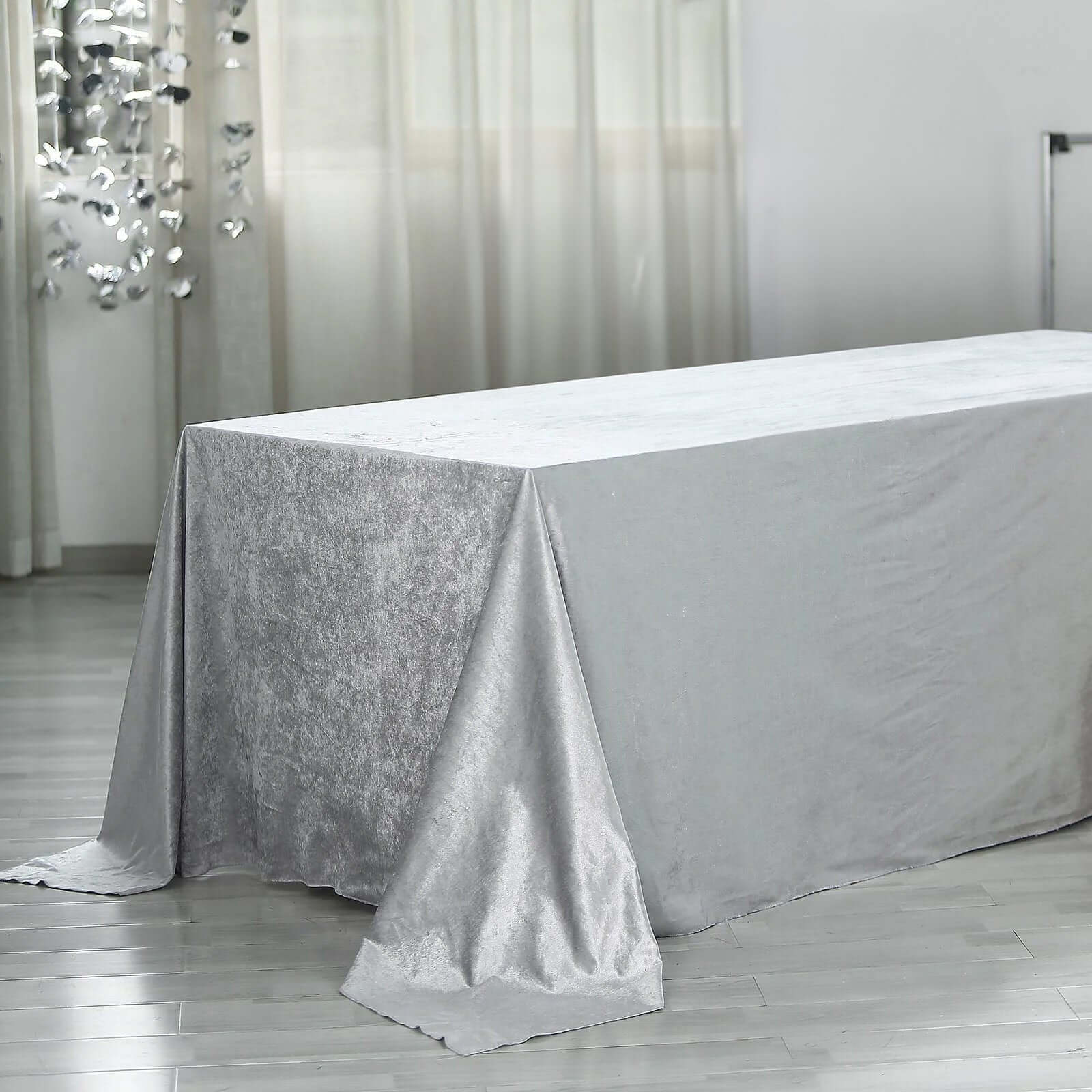 Premium Velvet 90x156 Rectangle Tablecloth Silver - Reusable Soft & Seamless Table Cover