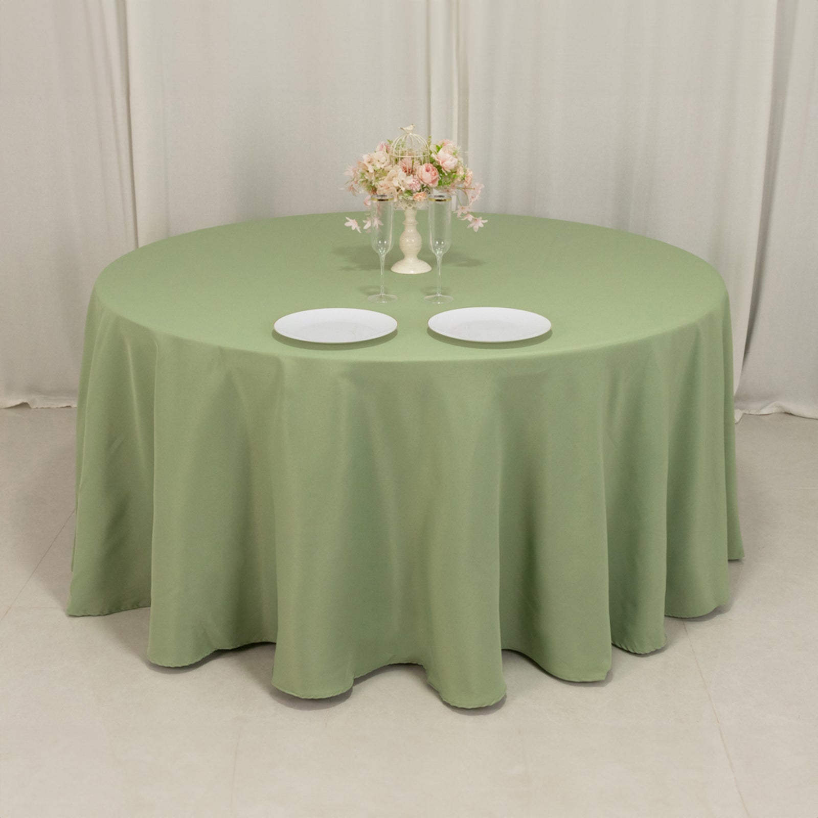 Premium Polyester 120 Round Tablecloth Sage Green - Seamless 220GSM Wrinkle-Resistant Table Cover