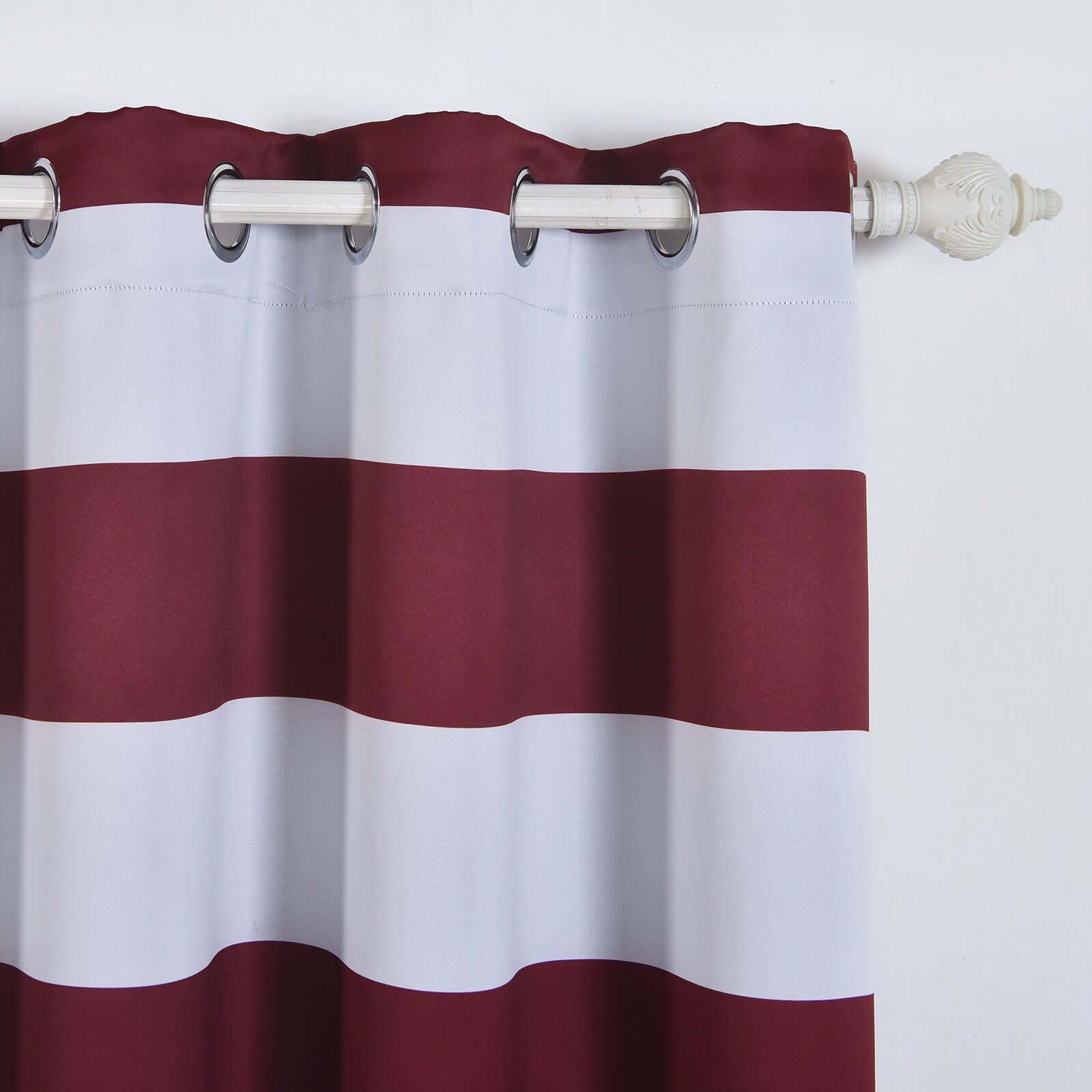 2 Pack White Burgundy Cabana Stripe Thermal Blackout Curtains With Chrome Grommet Window Treatment Panels - 52x64