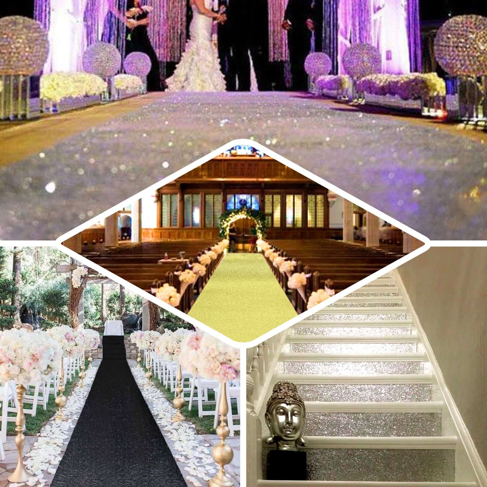 3ftx50ft Black Sparkle Glitter Wedding Aisle Runner, Non-Woven Red Carpet Runner Prom, Hollywood, Glam Parties