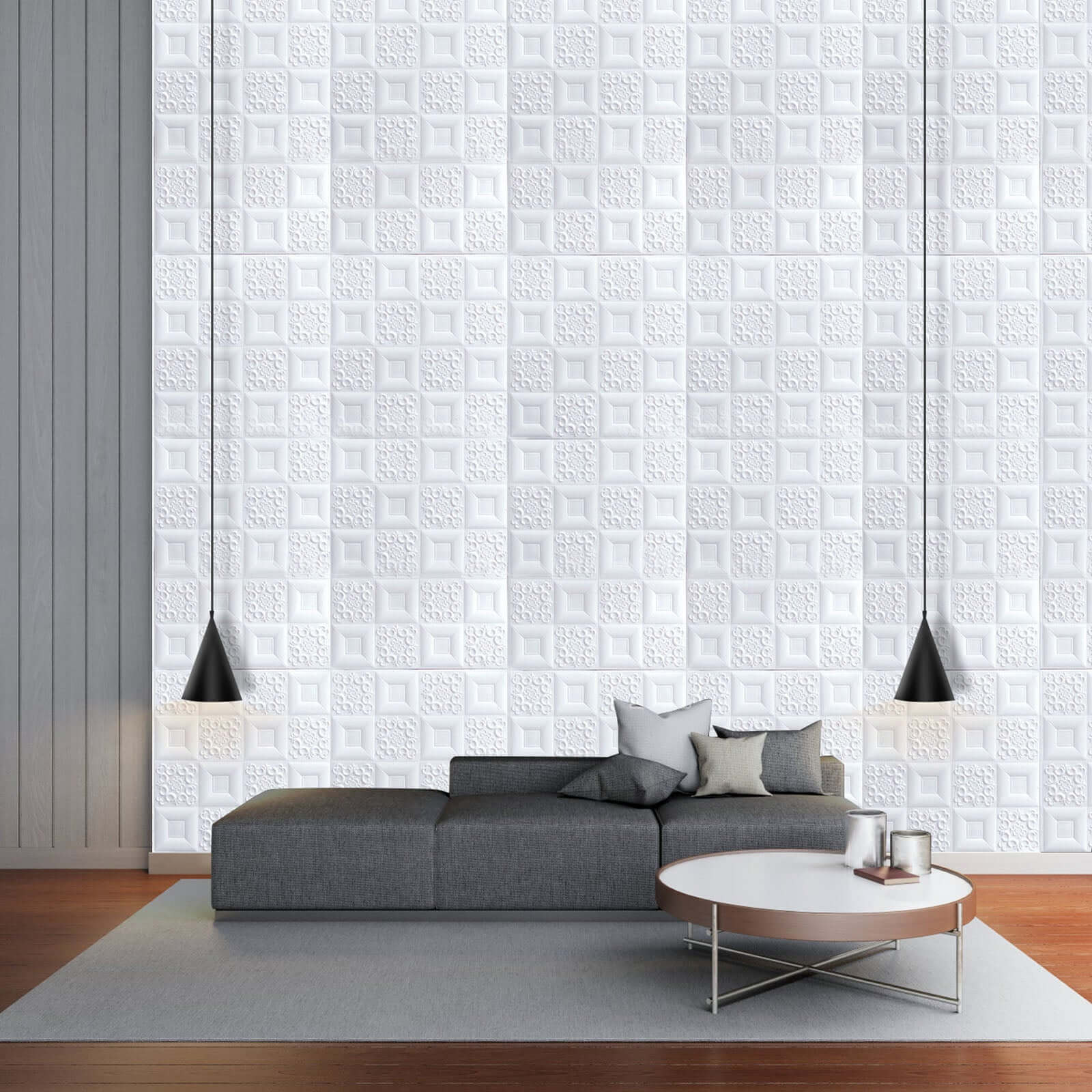 10 Pack 52 Sq ft 3D White Foam Self Adhesive Wall Panels - French Design