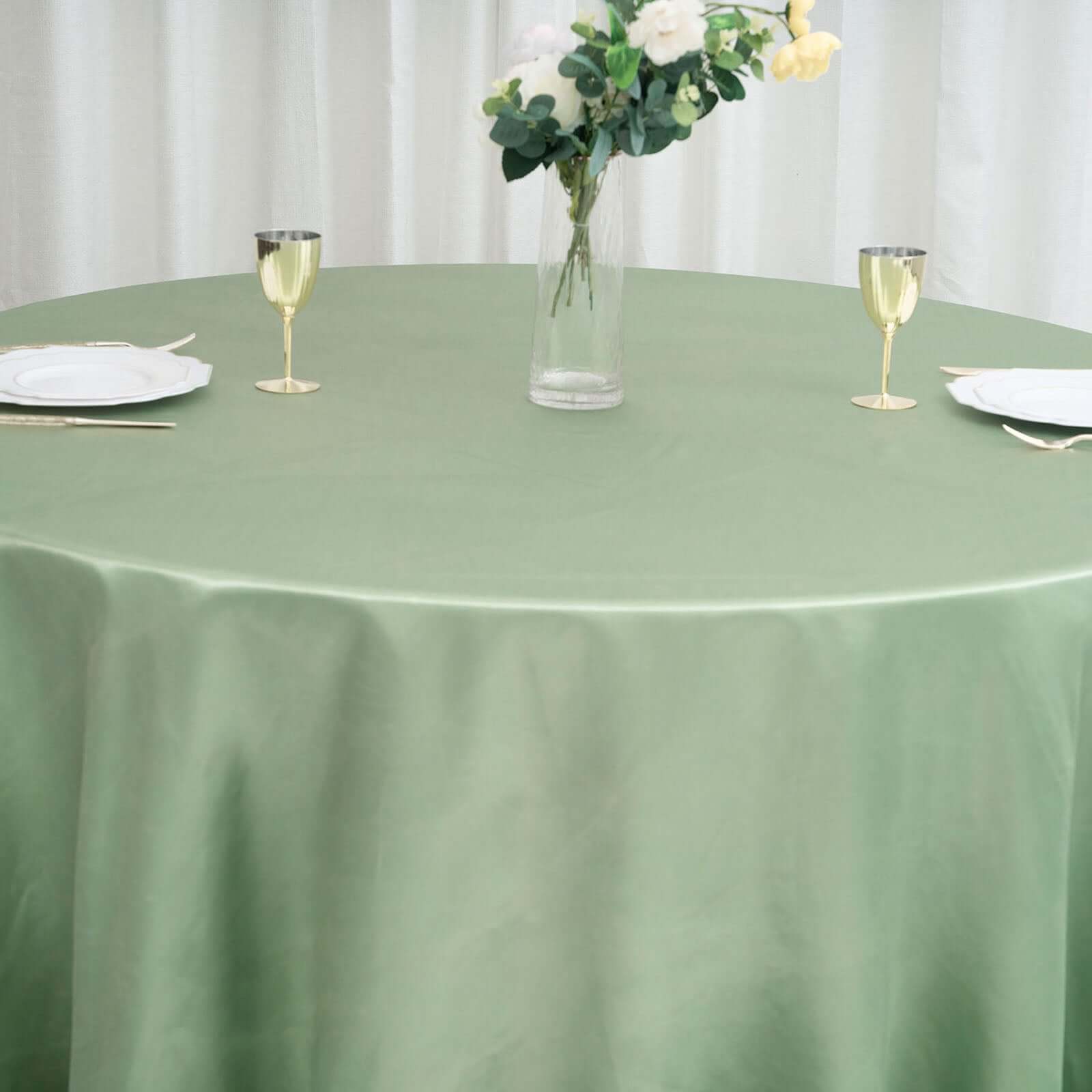 Satin 120 Round Tablecloth Sage Green - Stylish Seamless Table Cover