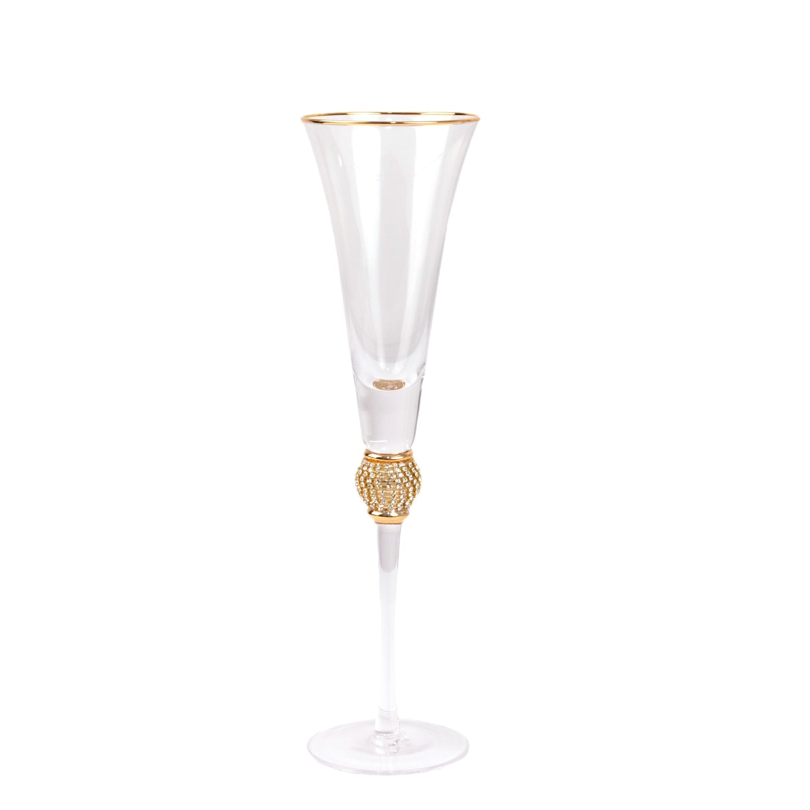 6-Pack Champagne Flute Glasses Clear Gold Rim Design with Studded Rhinestones - Long Stem Crystal Glassware for Wine & Events 6oz 11