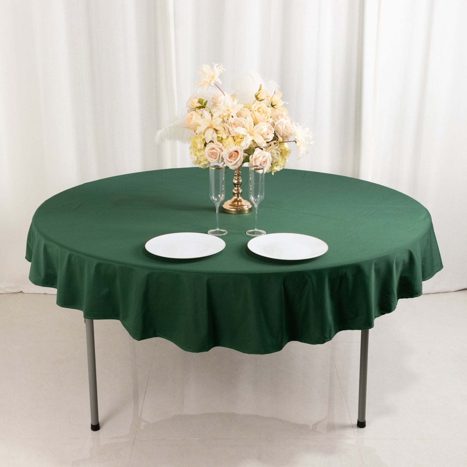 Premium Scuba Round 70 Tablecloth Hunter Emerald Green - Wrinkle Free & Stain Resistant Table Cover