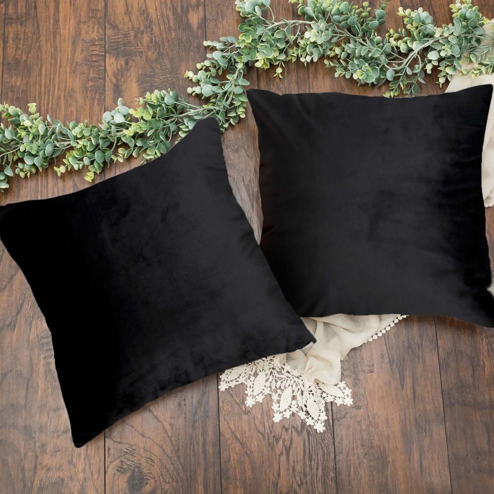 2 Pack 18 Black Soft Velvet Square Throw Pillow Cover