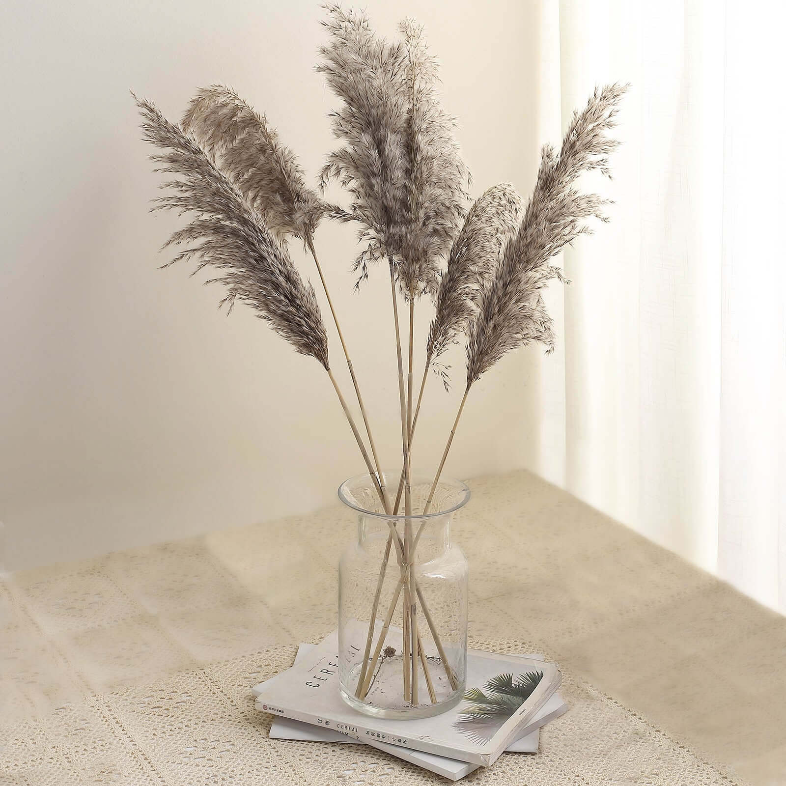 6 Stems Natural Dried Pampas Grass Decor Natural Tint - Versatile Plant Sprays for Boho Chic Vase Displays Backdrops & Event Styling 32