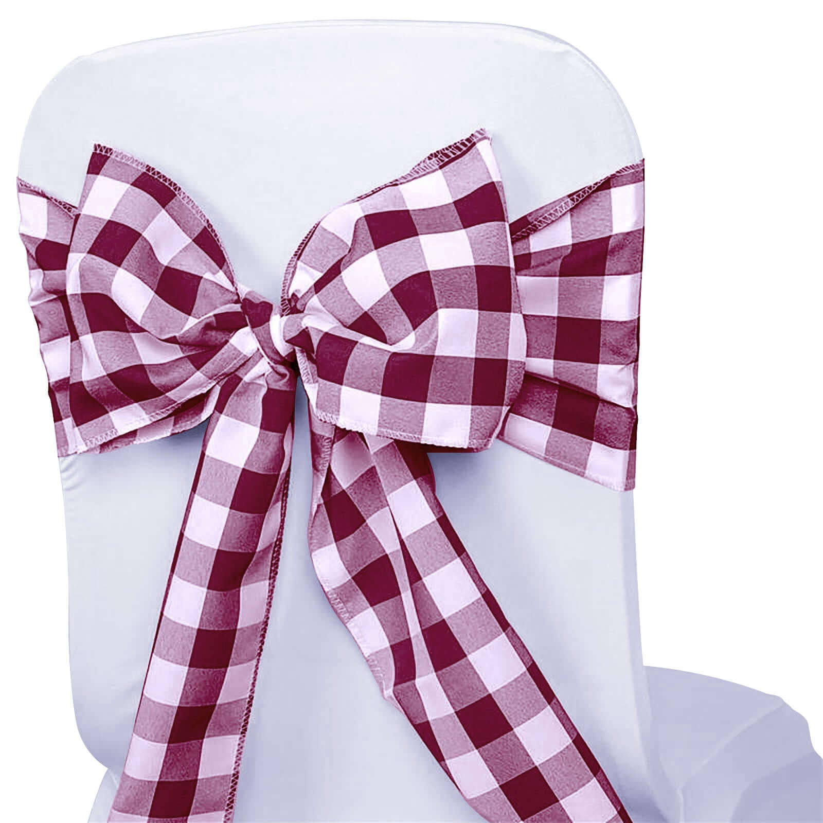 5 Pack Polyester Chair Sashes Burgundy/White Buffalo Plaid - Durable & Reusable Chair Bows 6x108